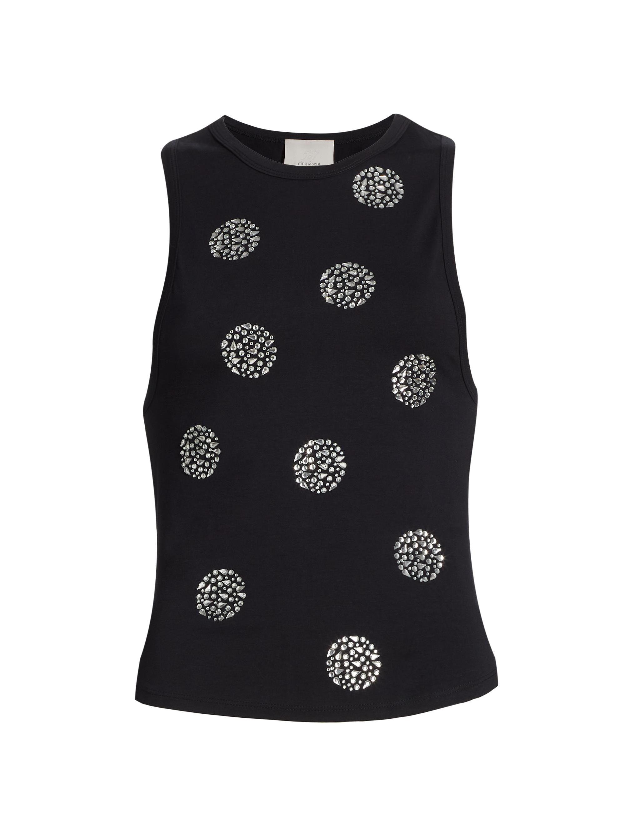 CINQ A SEPT Women's Embellished Polka Dot Top - Black Silver