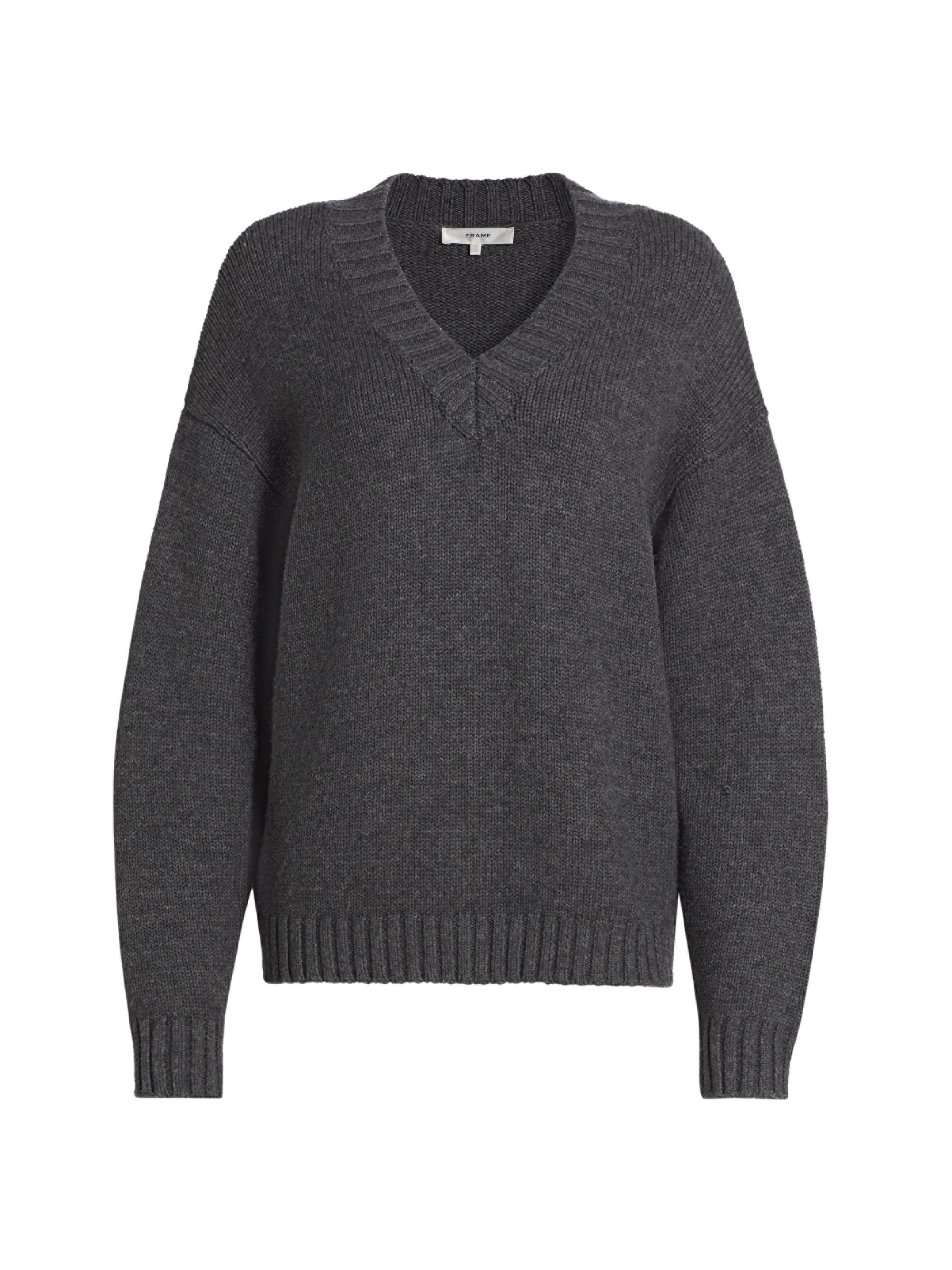 Frame Women's Chunky Wool-Cashmere V-Neck Sweater - Charcoal Heather