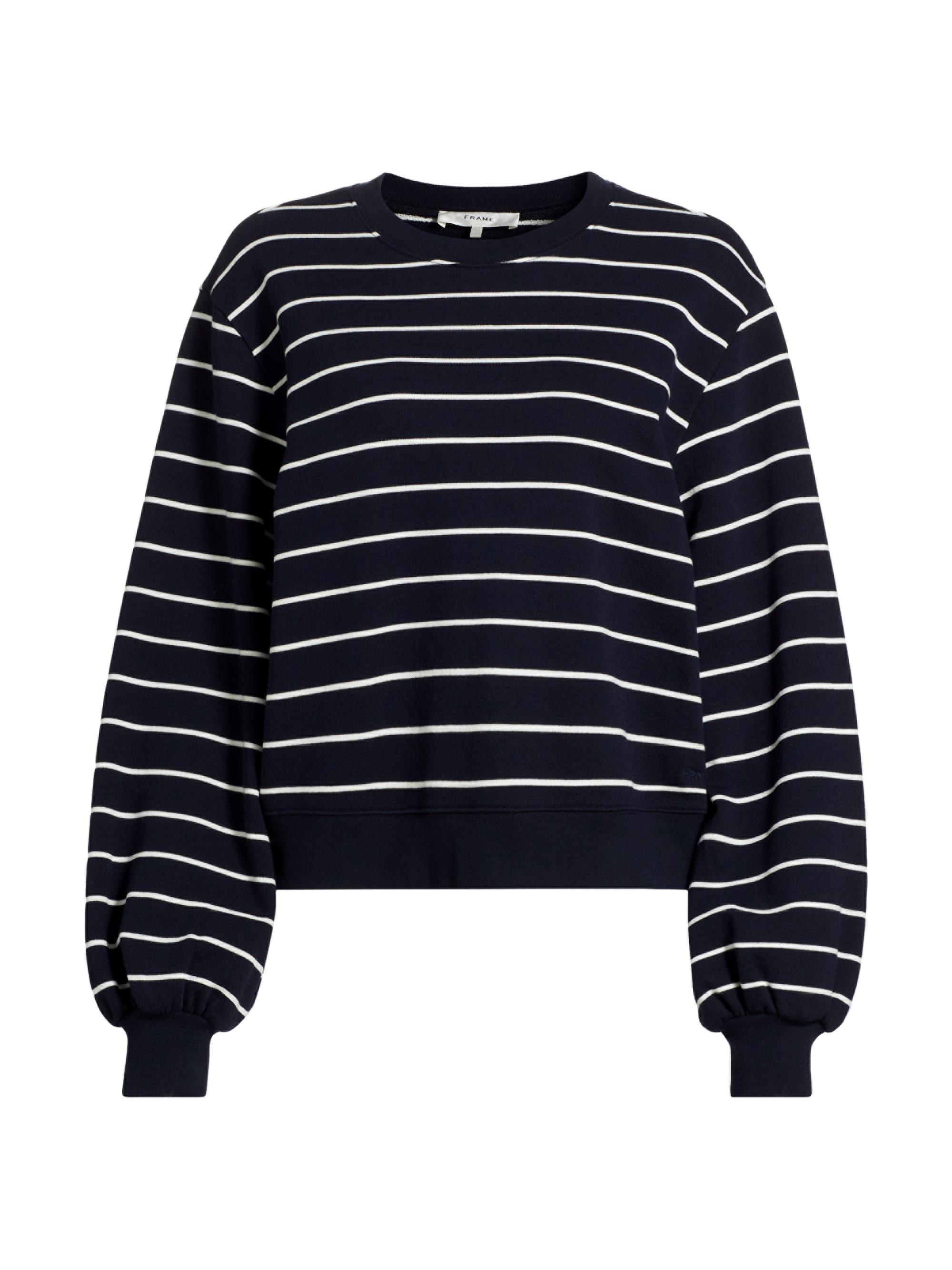 Frame Women's Stripe Blouson-Sleeve Sweater - Navy Multi