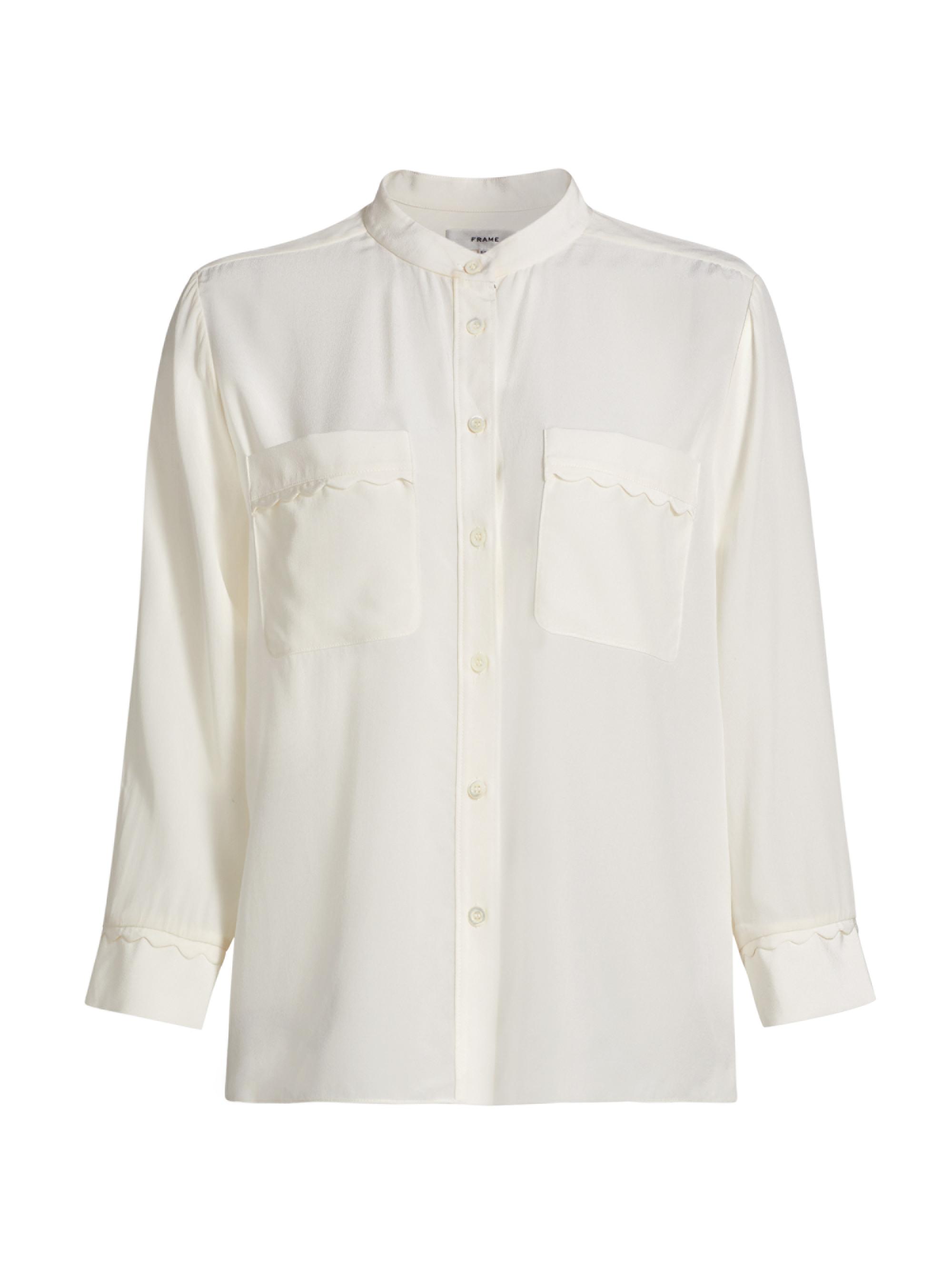 Frame Women's Scallop Trim Silk Shirt - Cream