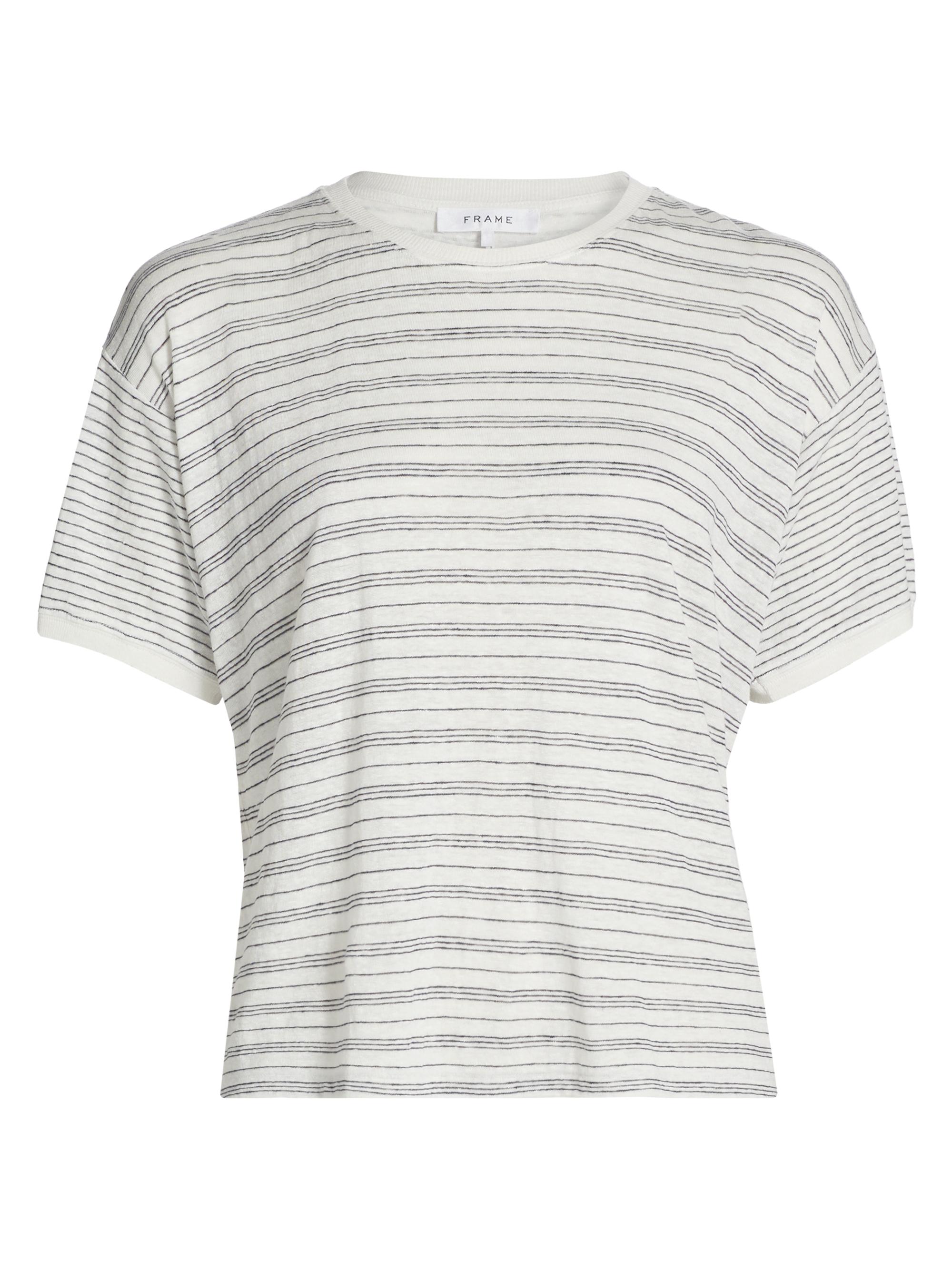 Frame Women's Striped Linen Crewneck T-Shirt - Cream Multi