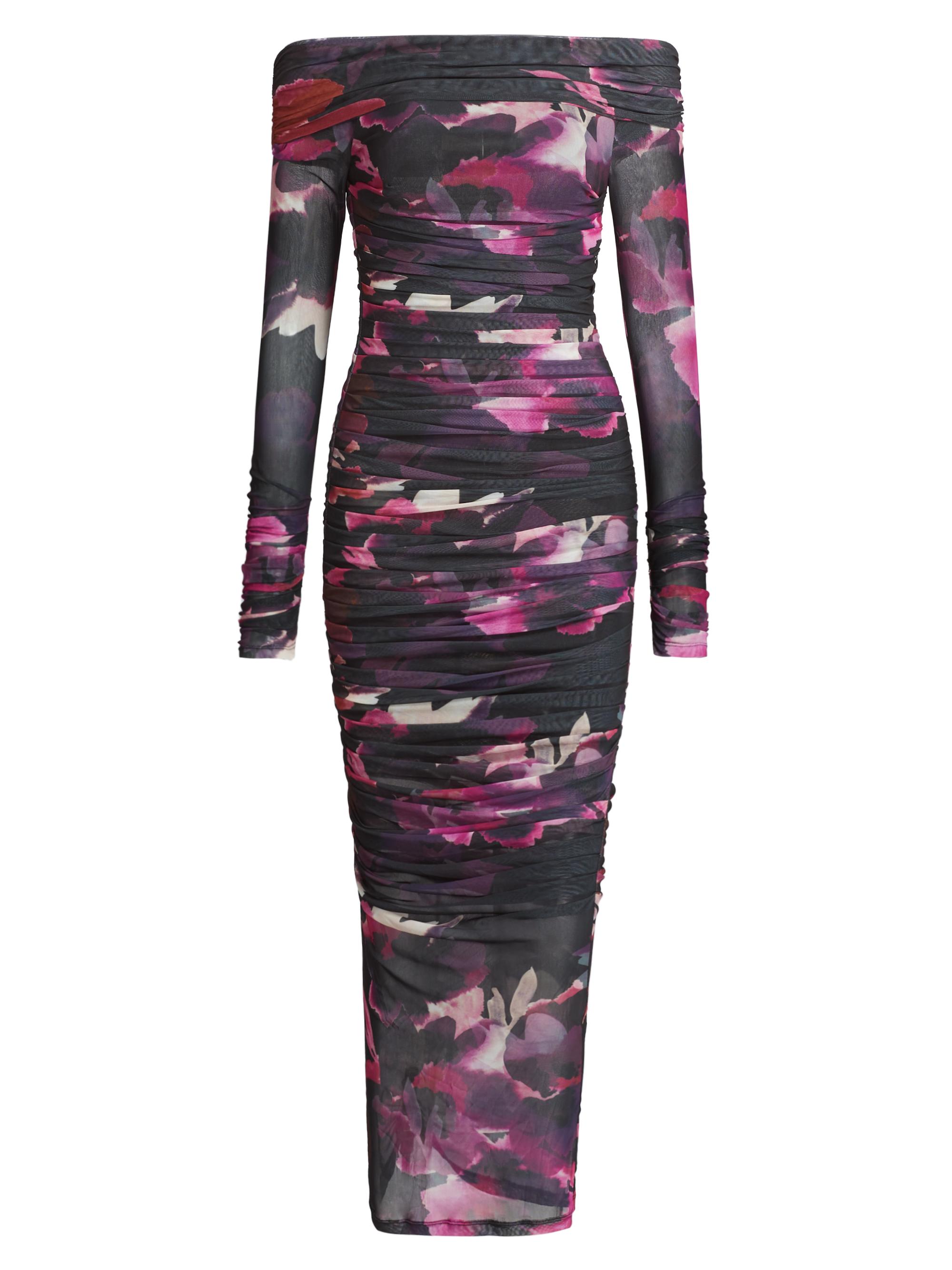 Nicholas the Label Women's Oaklyn Ruched Mesh Maxi Dress - Blur Floral Magenta