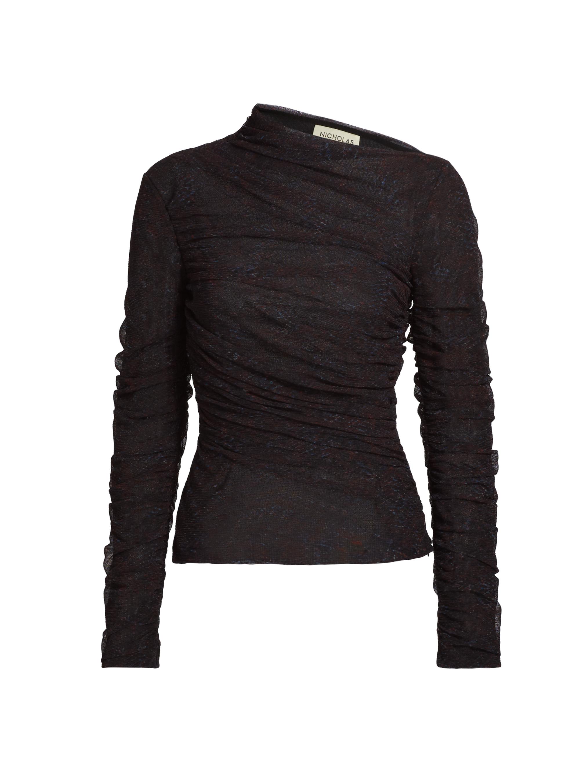 Nicholas the Label Women's Joey Ruched Mesh Long-Sleeve Top - Twisted Mesh Bordeaux Snake