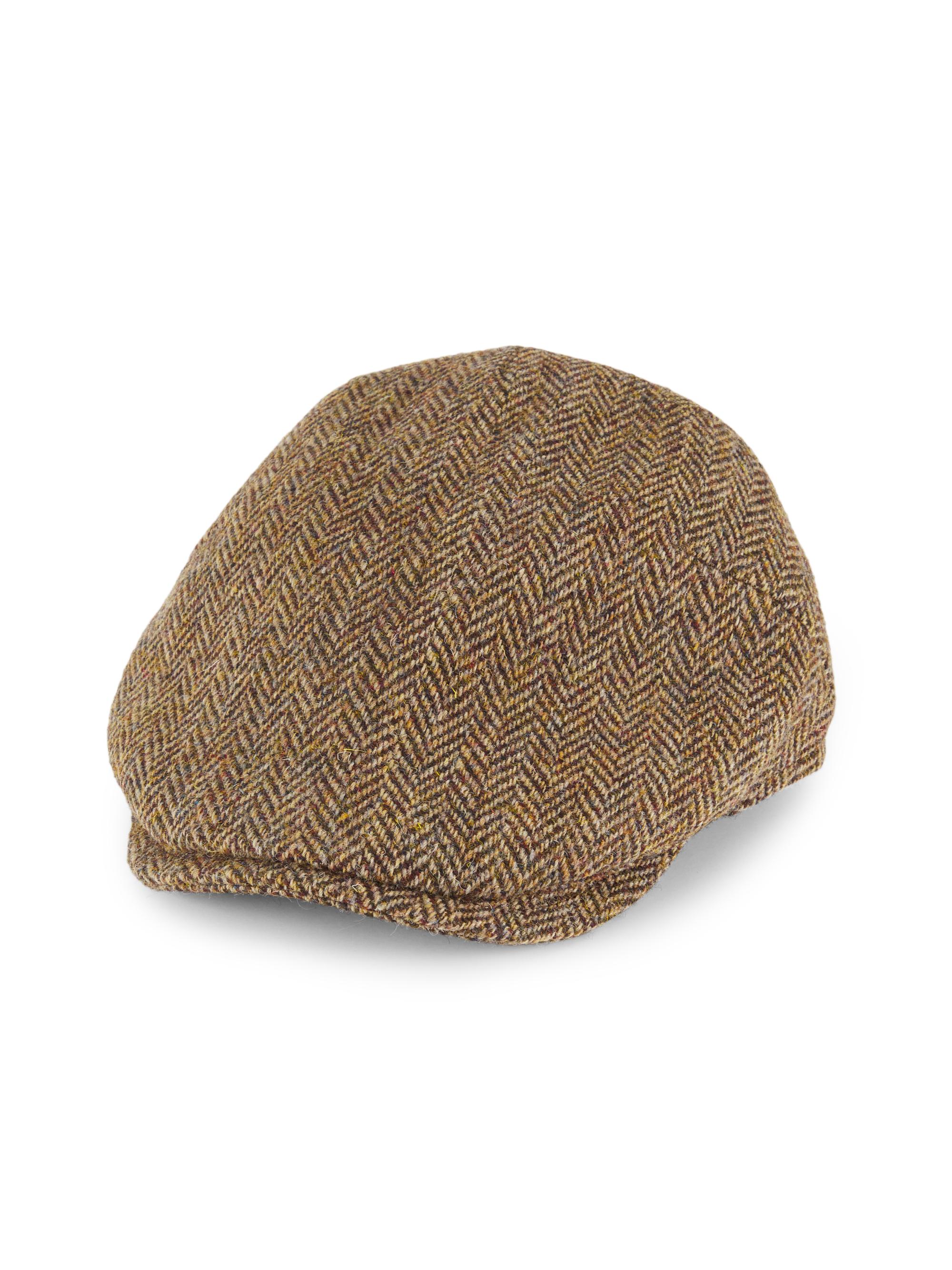 Saks Fifth Avenue Men's Herringbone Flat Newsboy Hat - Brown Plaid