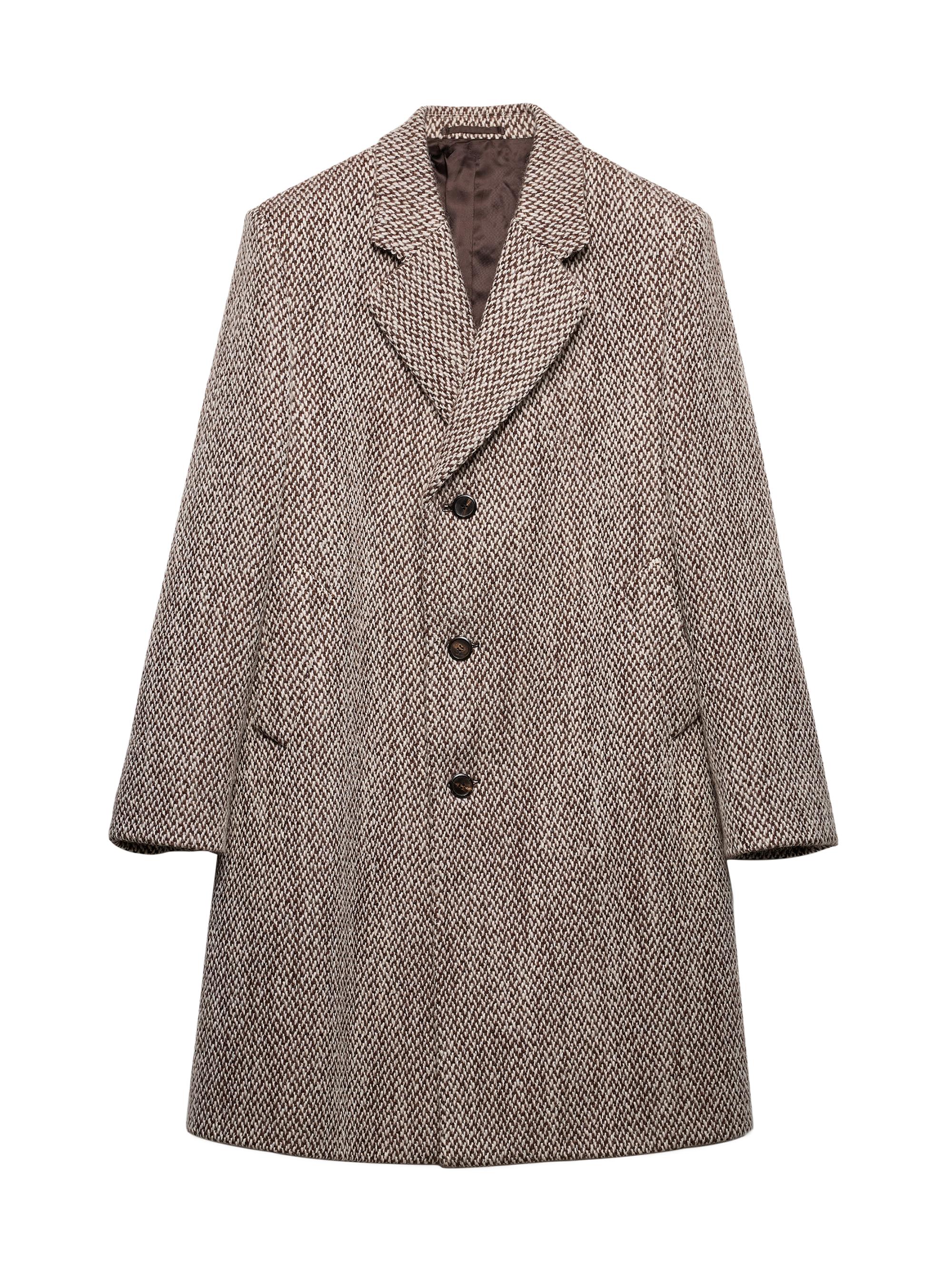 Prada Men's Single-Breasted Wool Blend Coat - Beige Multi