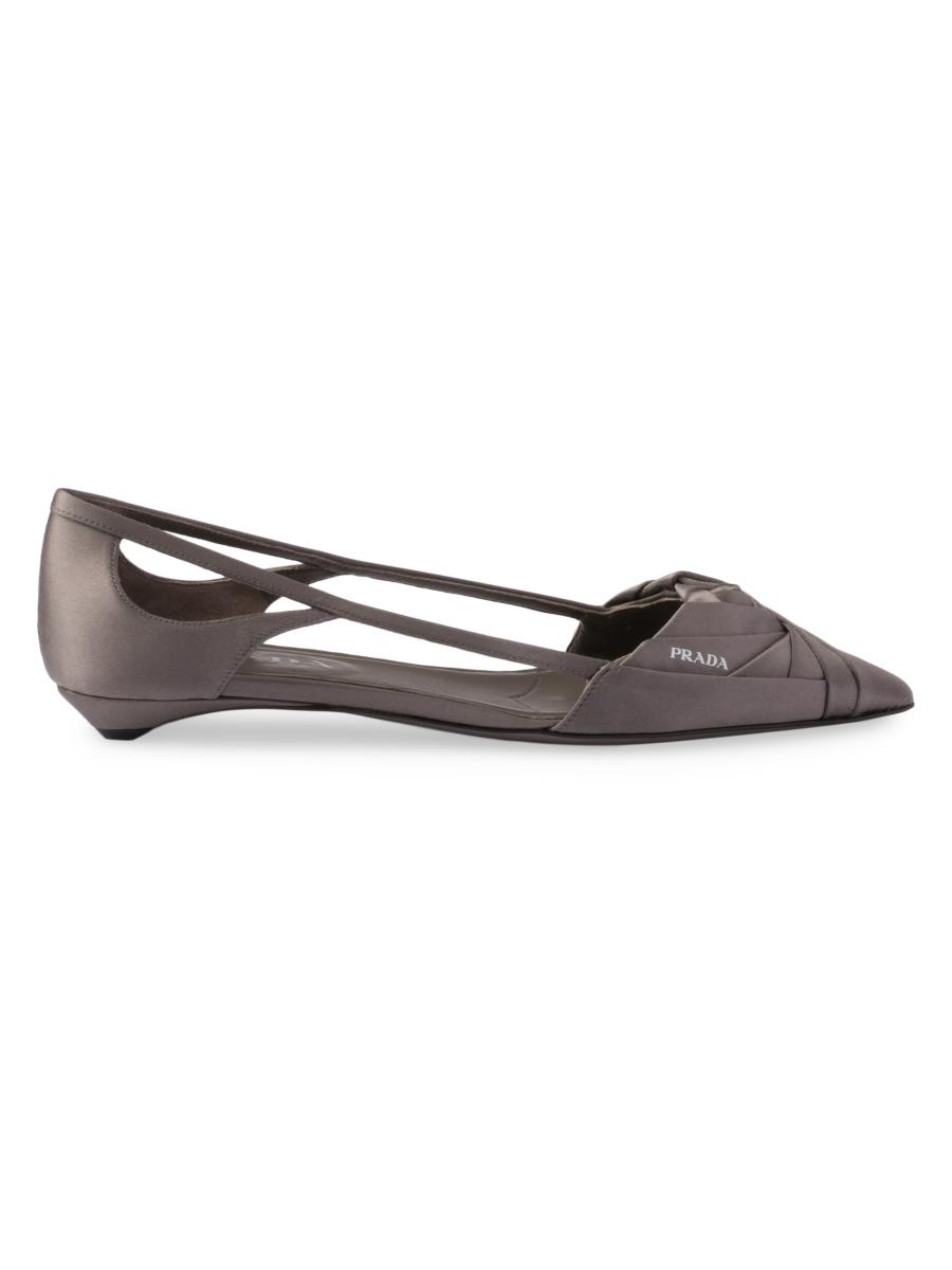 Prada Women's Satin Cut-out Ballerinas In Gray