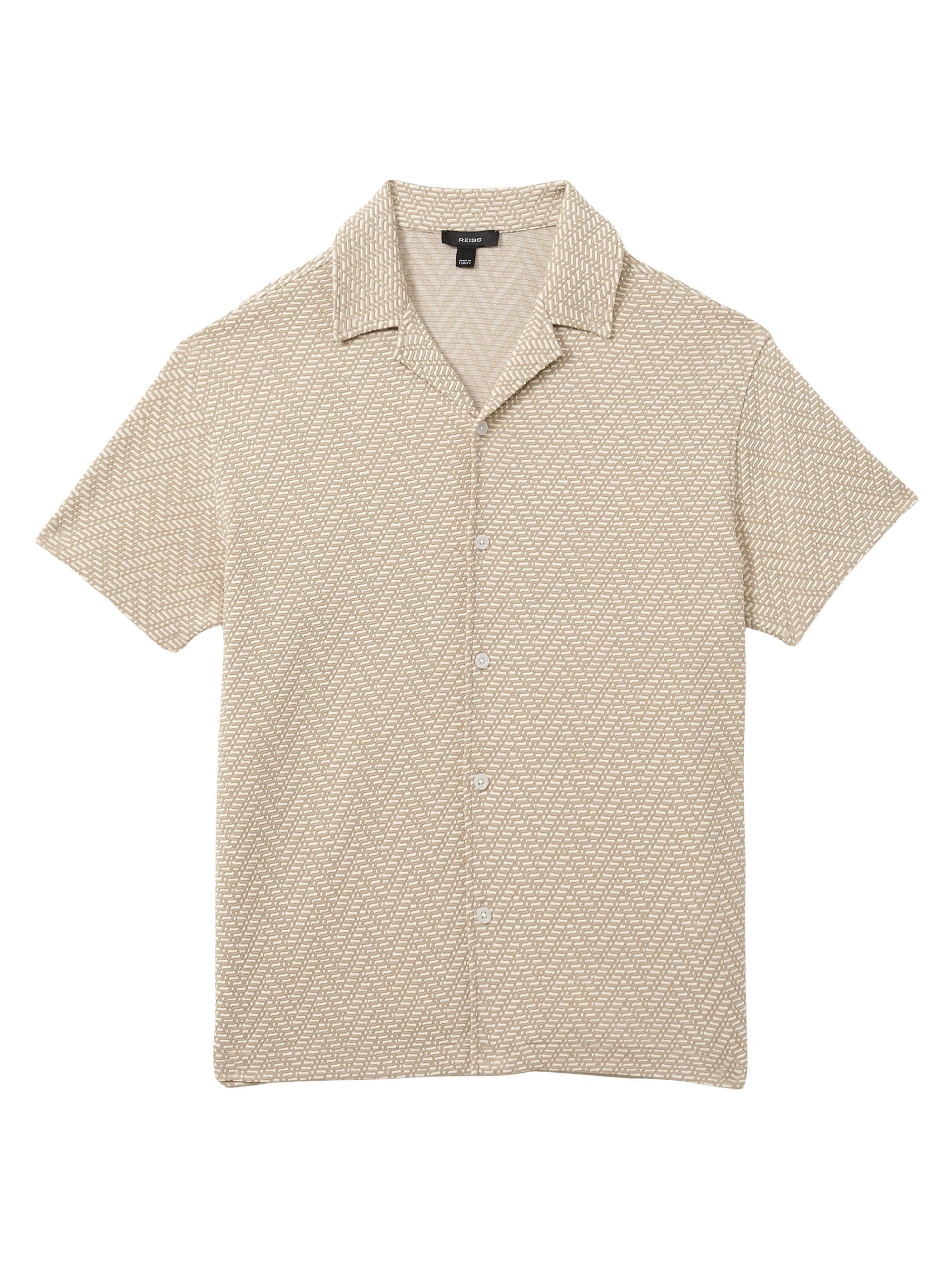 Reiss Men's Jono Zigzag Camp Shirt - Oatmeal