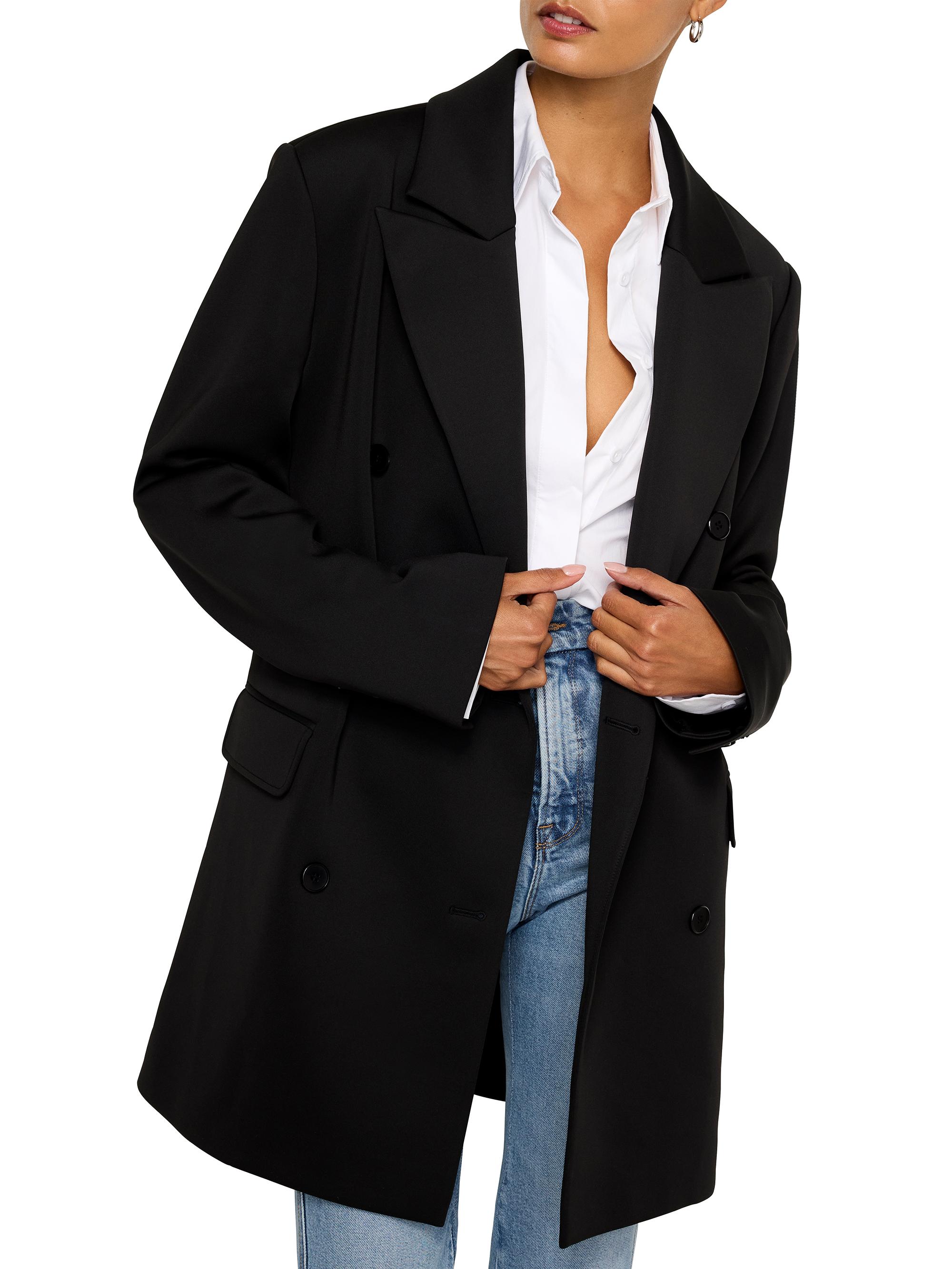 Good American Women's Scuba Double-Breasted Coat - Black