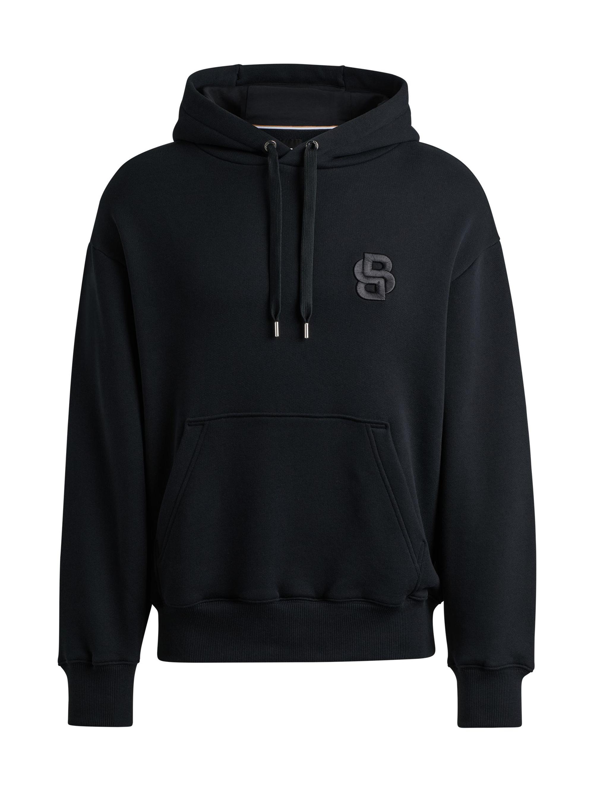 BOSS Men's Oversize-Fit Hoodie in Cotton with Double B Monogram - Black