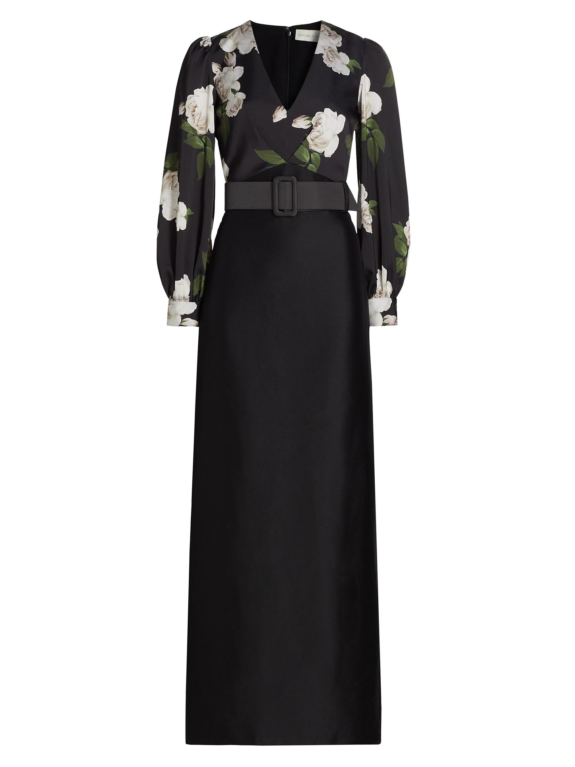 Sachin & Babi Women's Schylor Floral Satin Gown - Obsidian Blooms Black