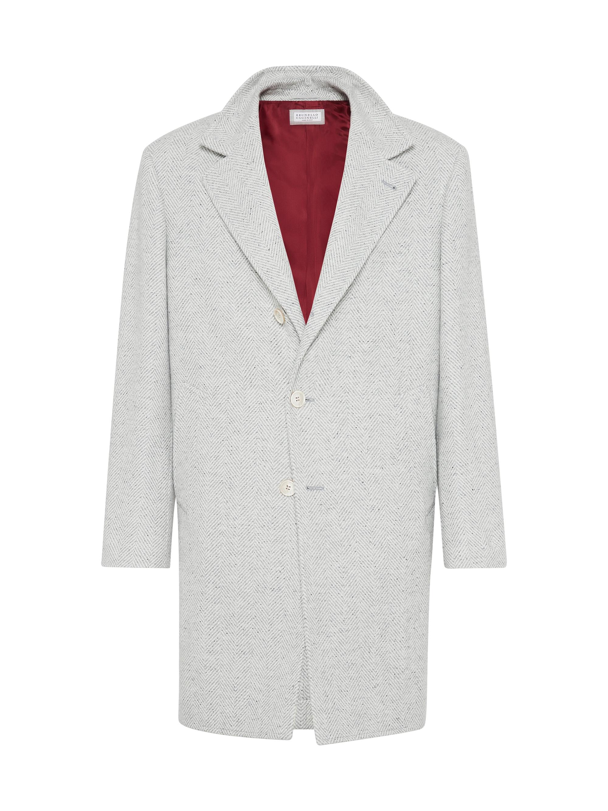 Brunello Cucinelli Men's Wool, Silk and Cashmere Chevron Coat - Pearl Grey