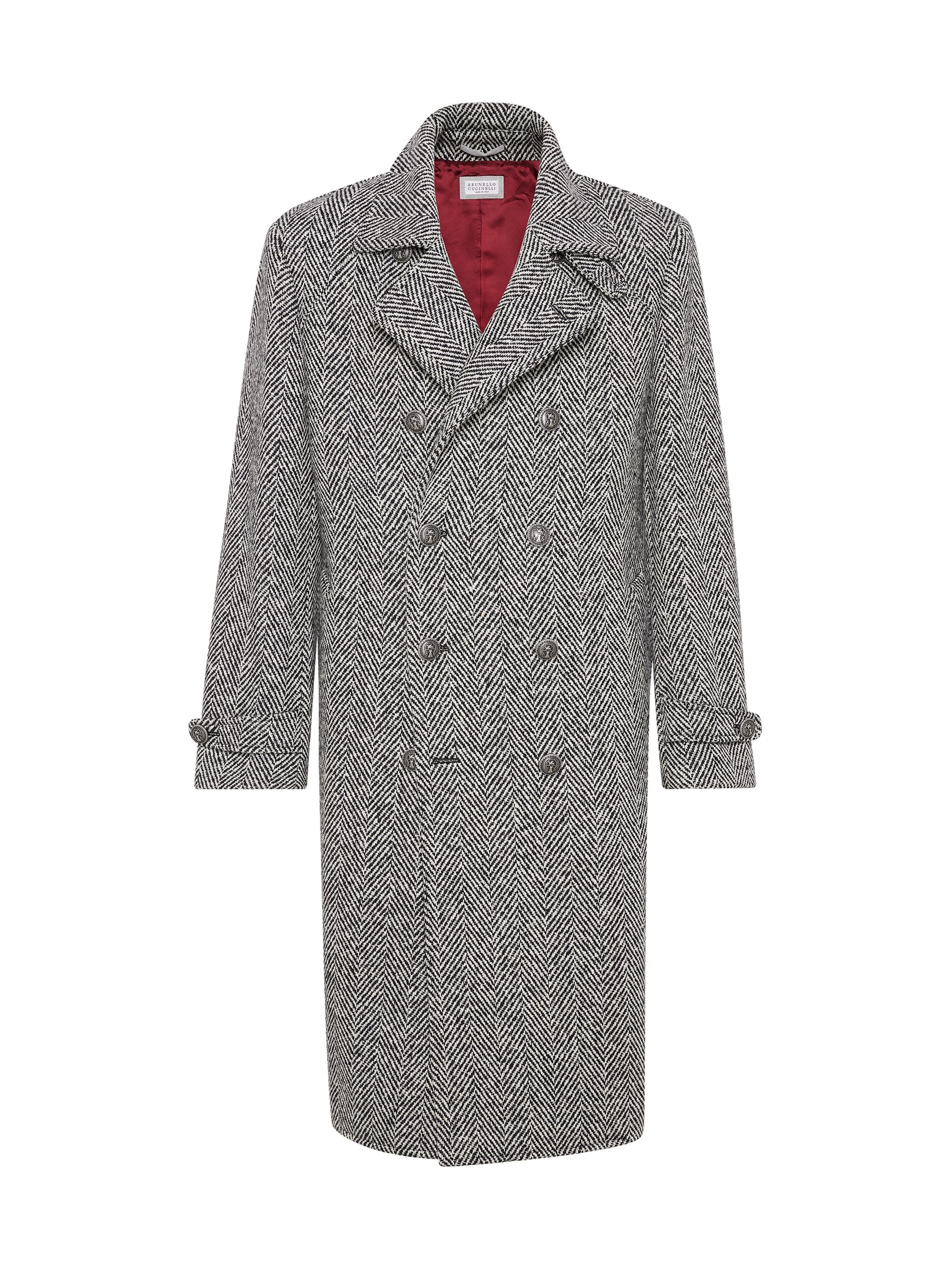 Brunello Cucinelli Men's Virgin Wool Chevron One and a Half Breasted Coat - Black