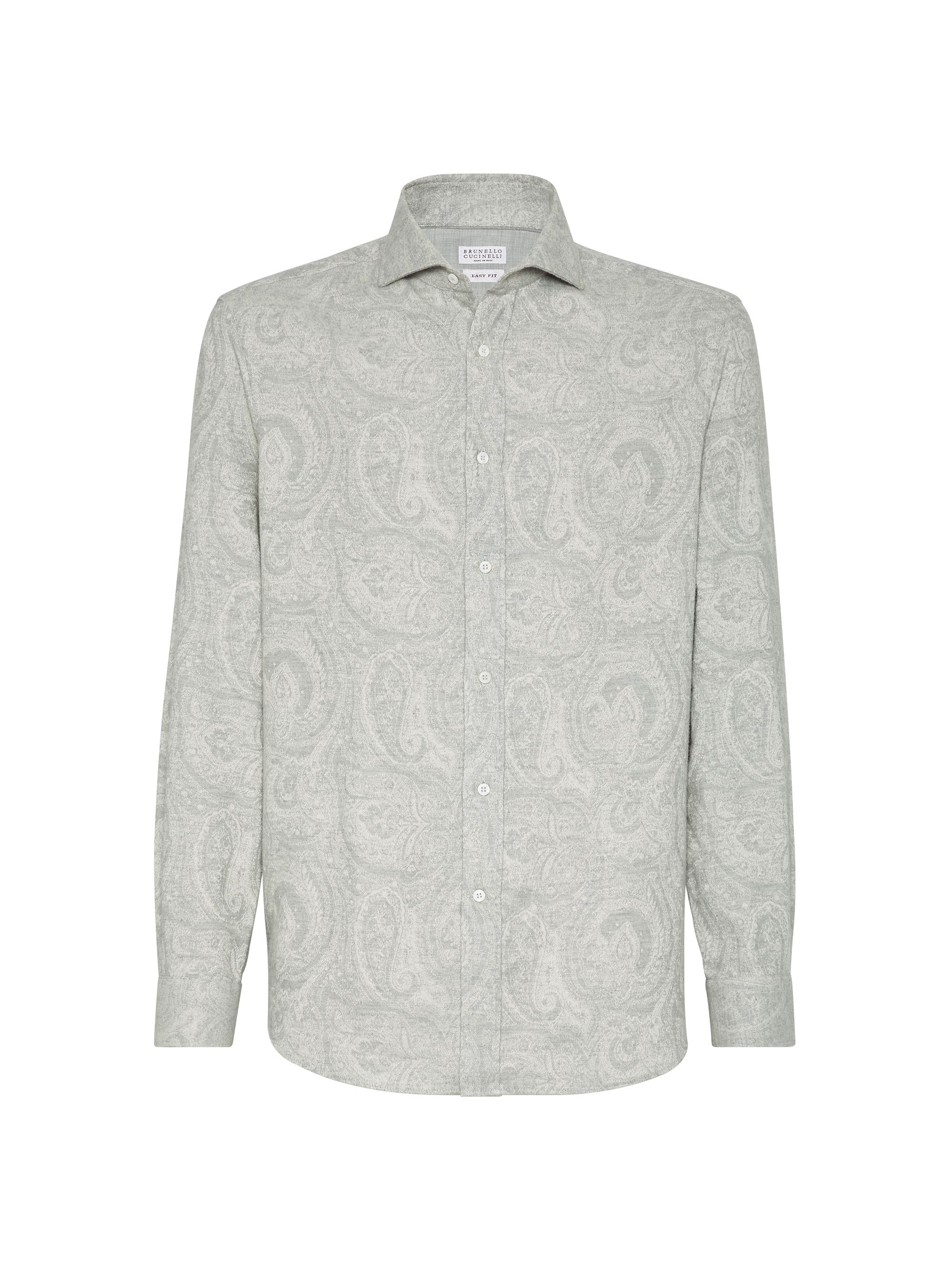 Brunello Cucinelli Men's Paisley Jacquard Flannel Easy Fit Shirt - Pearl Grey
