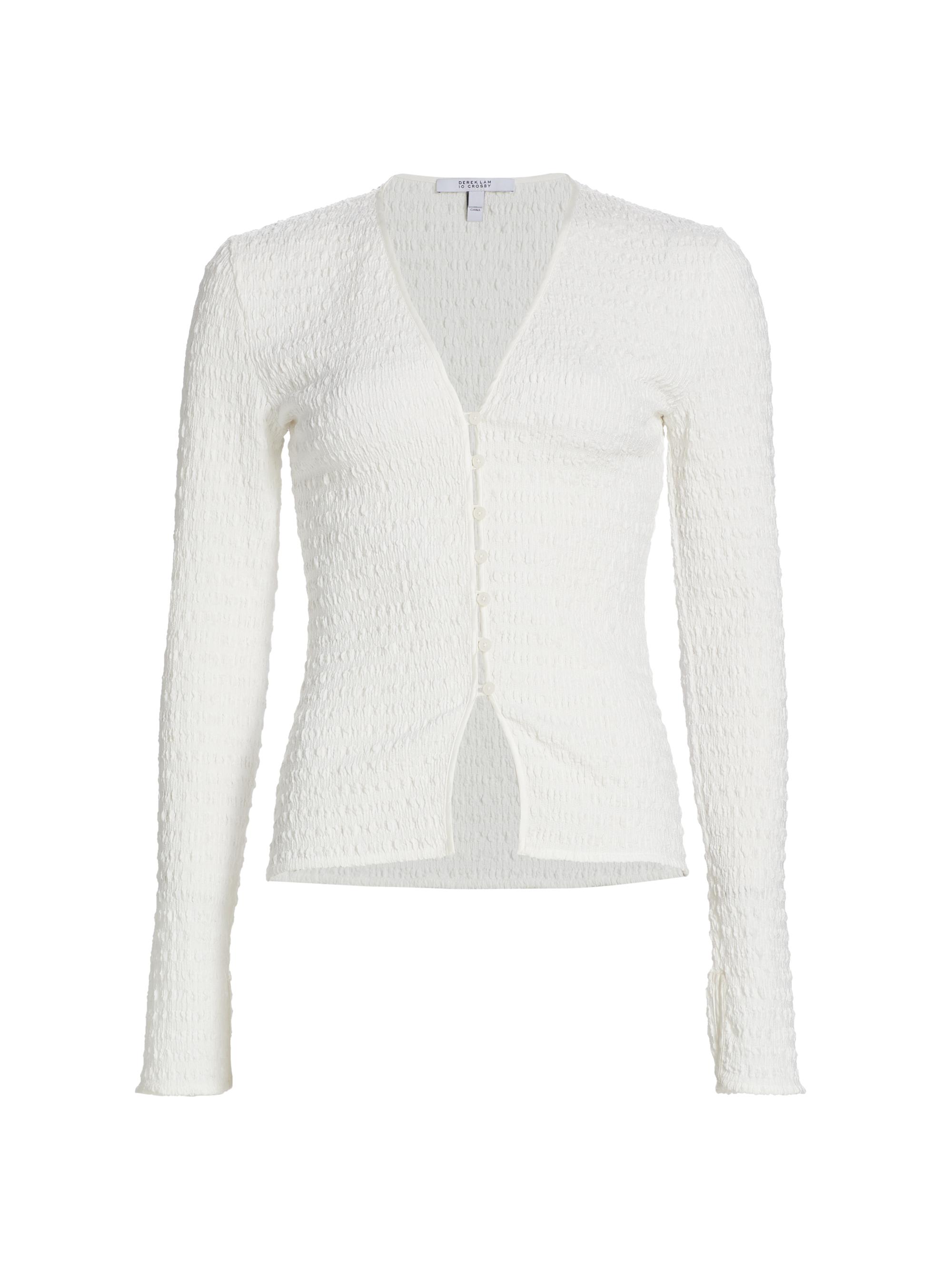 Derek Lam 10 Crosby Women's Esmee Long-Sleeve Smocked Top - Blanc De Blanc