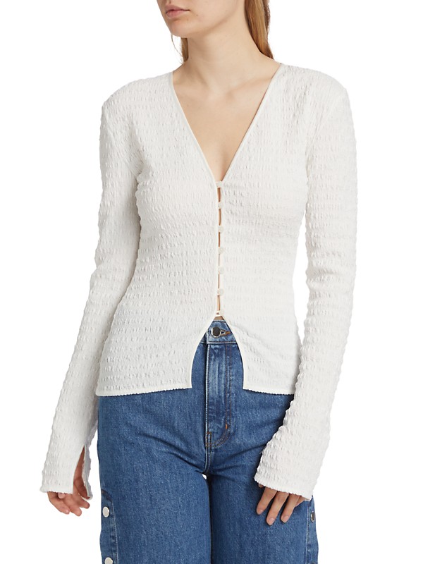 Shop Derek Lam 10 Crosby Esmee Long-Sleeve Smocked Top Shop Derek Lam 10 Crosby Esmee Long-Sleeve Smocked Top