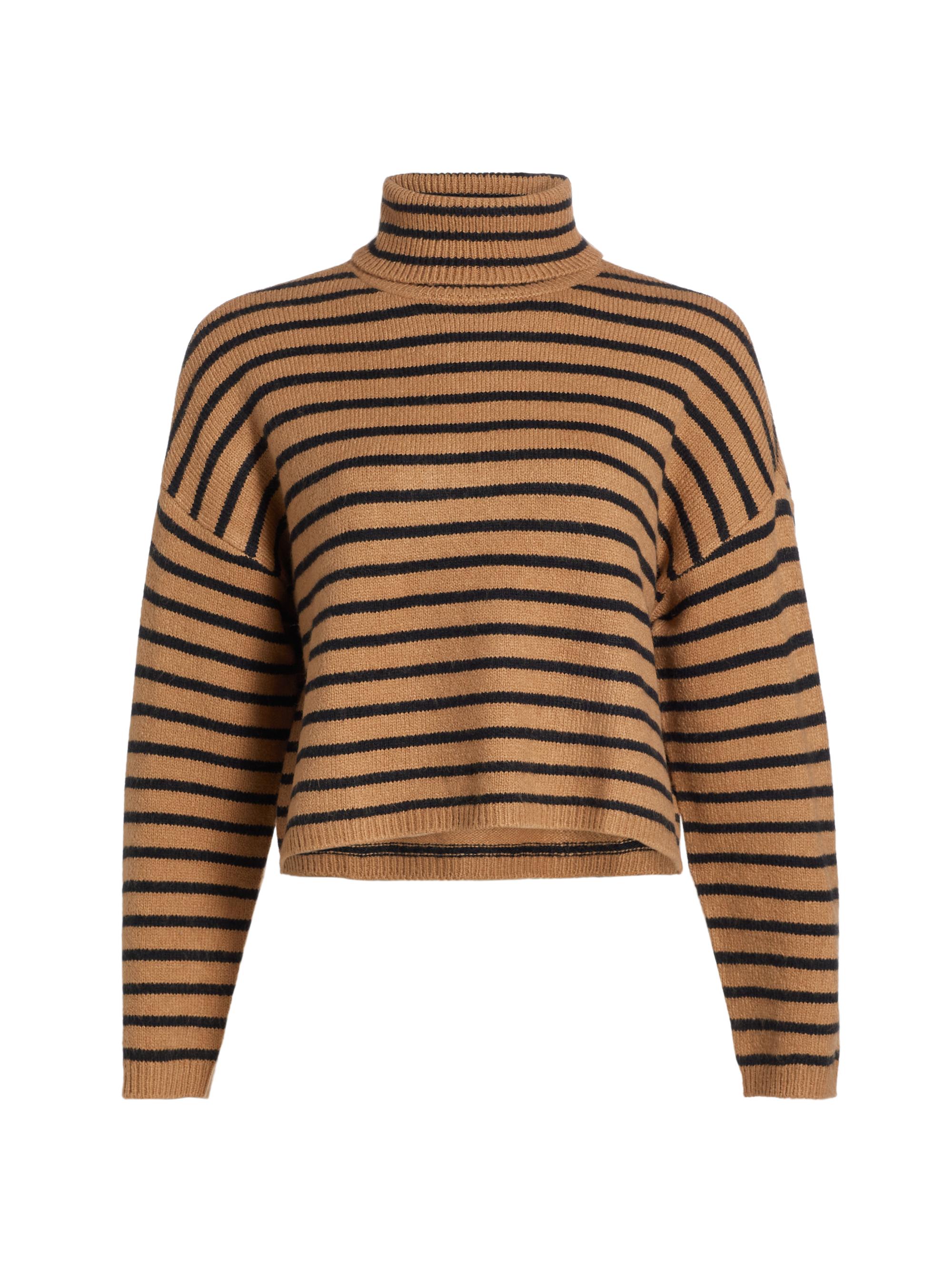 Design History Women's Striped Boxy Turtleneck Sweater - Antique Oak Black