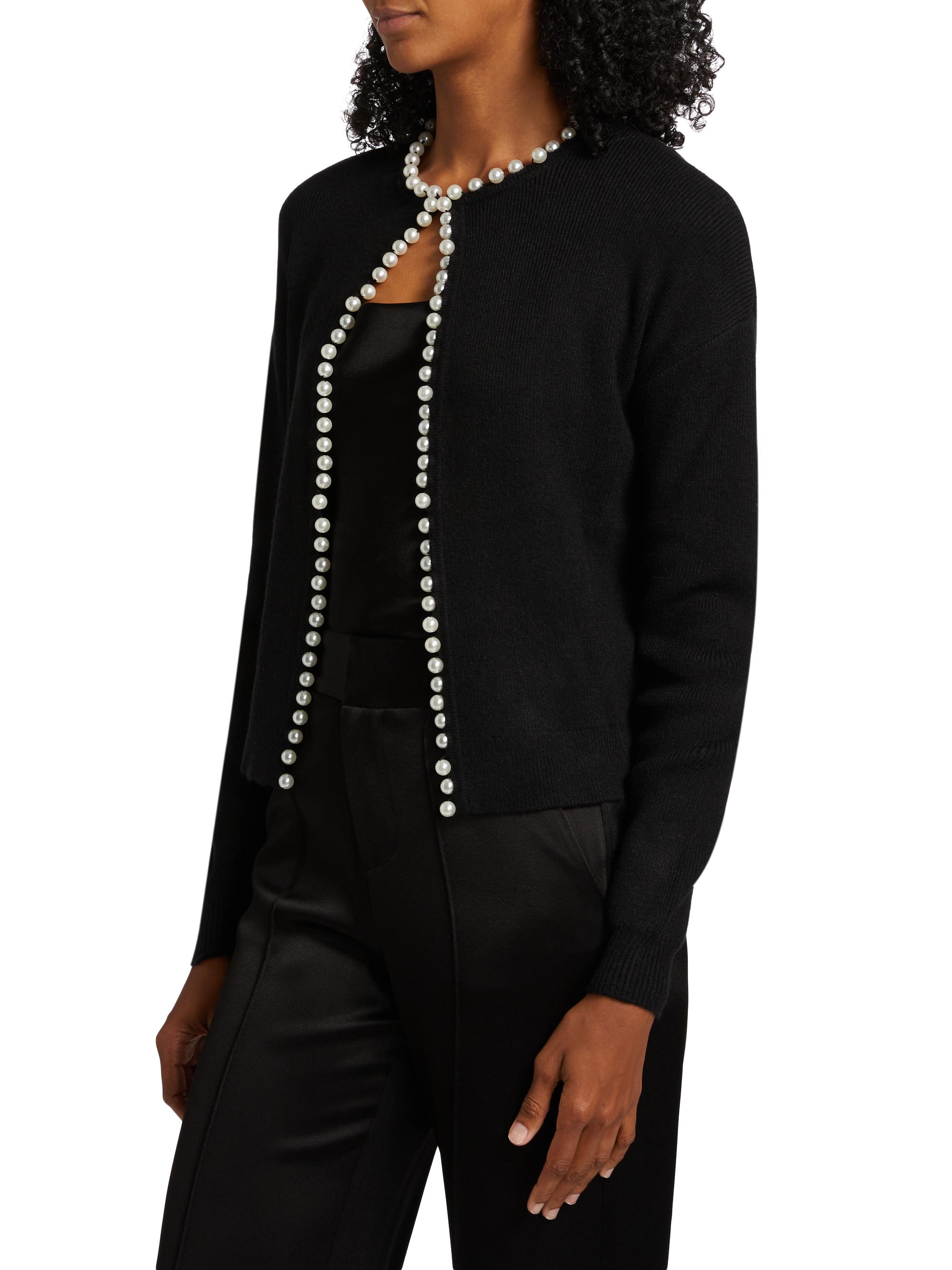 Design History Imitation Pearl-Trim Cardigan | Saks Fifth Avenue