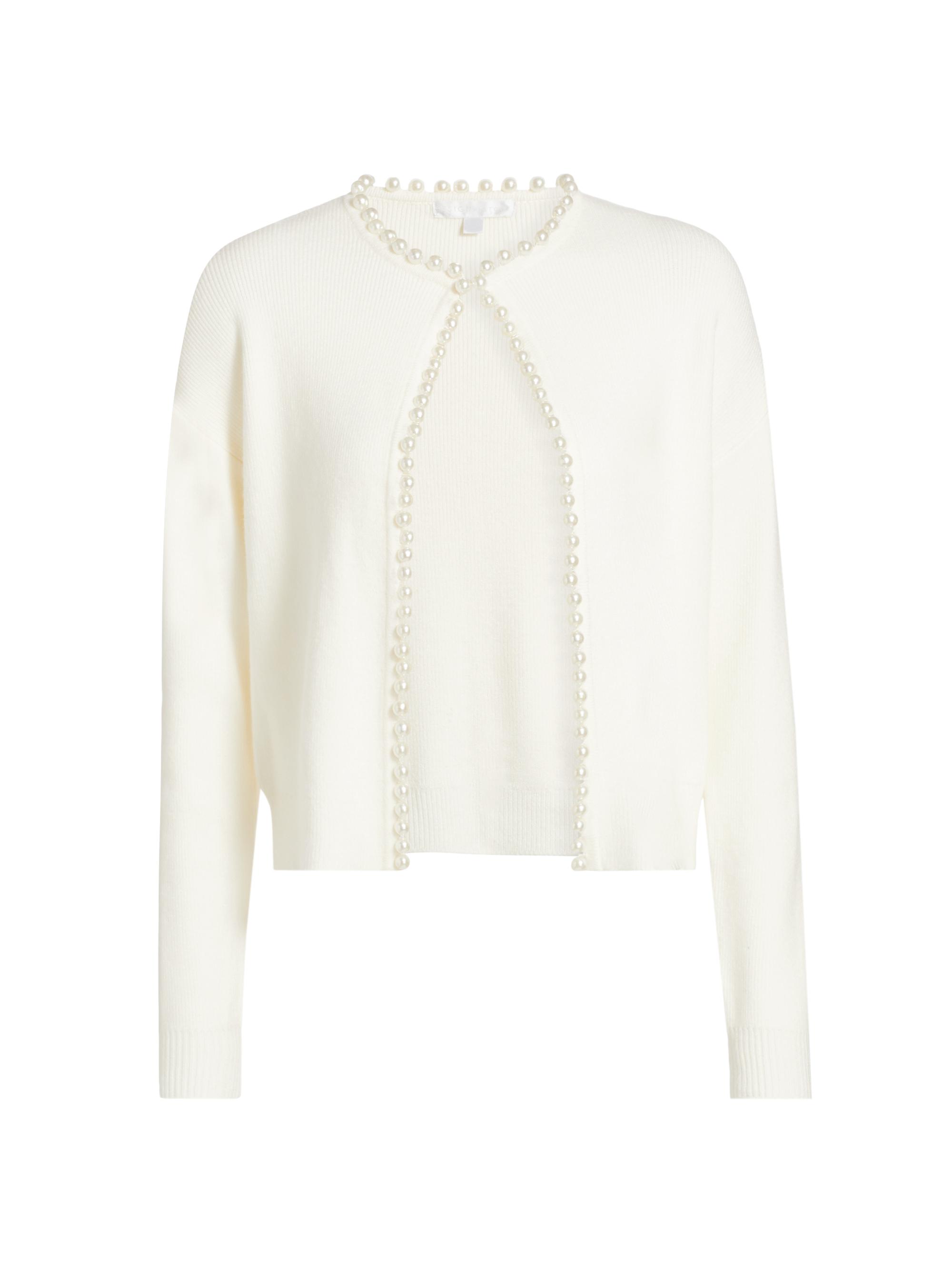 Design History Women's Imitation Pearl-Trim Cardigan - Black