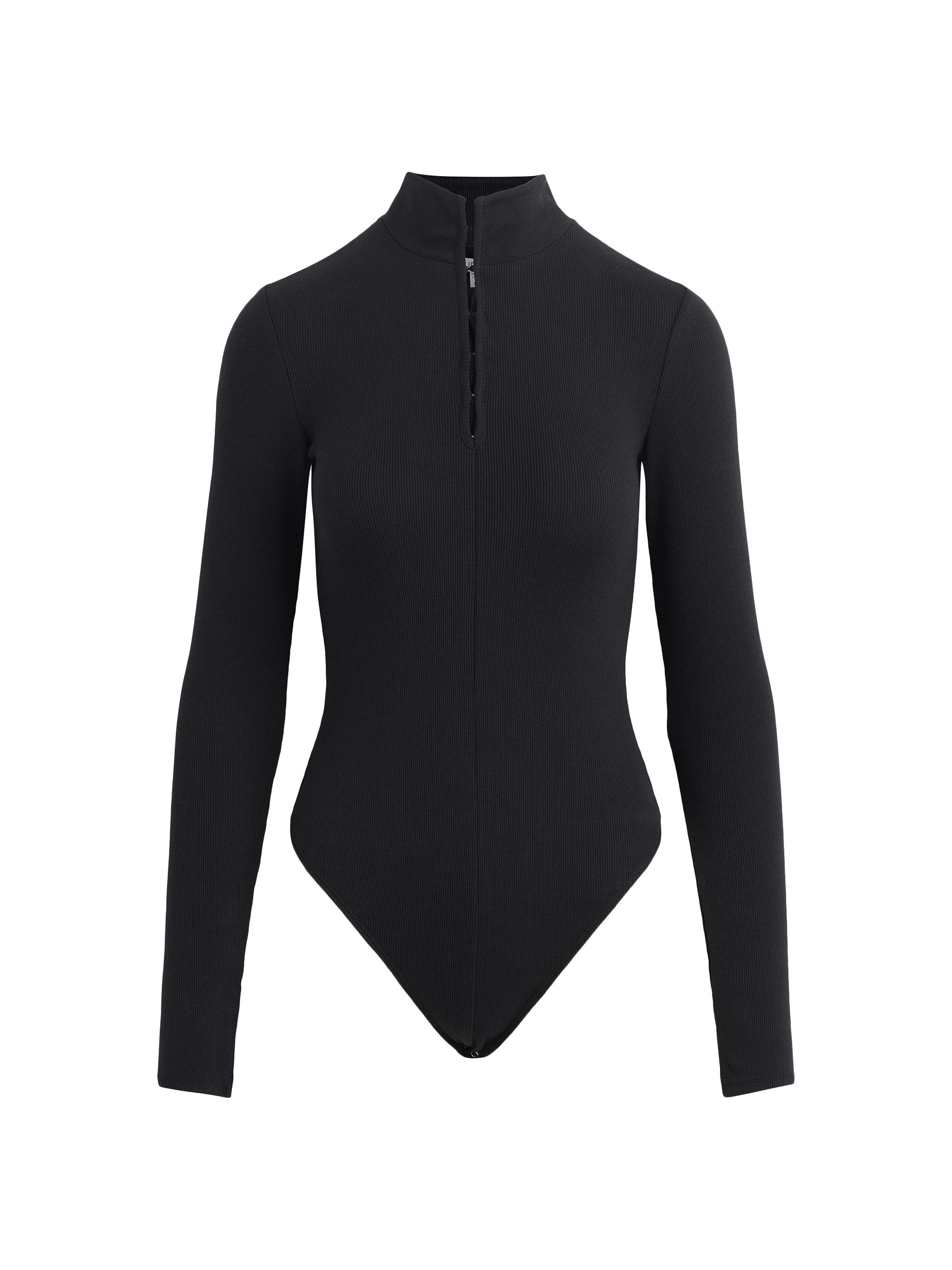 Hudson Jeans Women's Rib-Knit Jersey Stand-Collar Bodysuit - Black