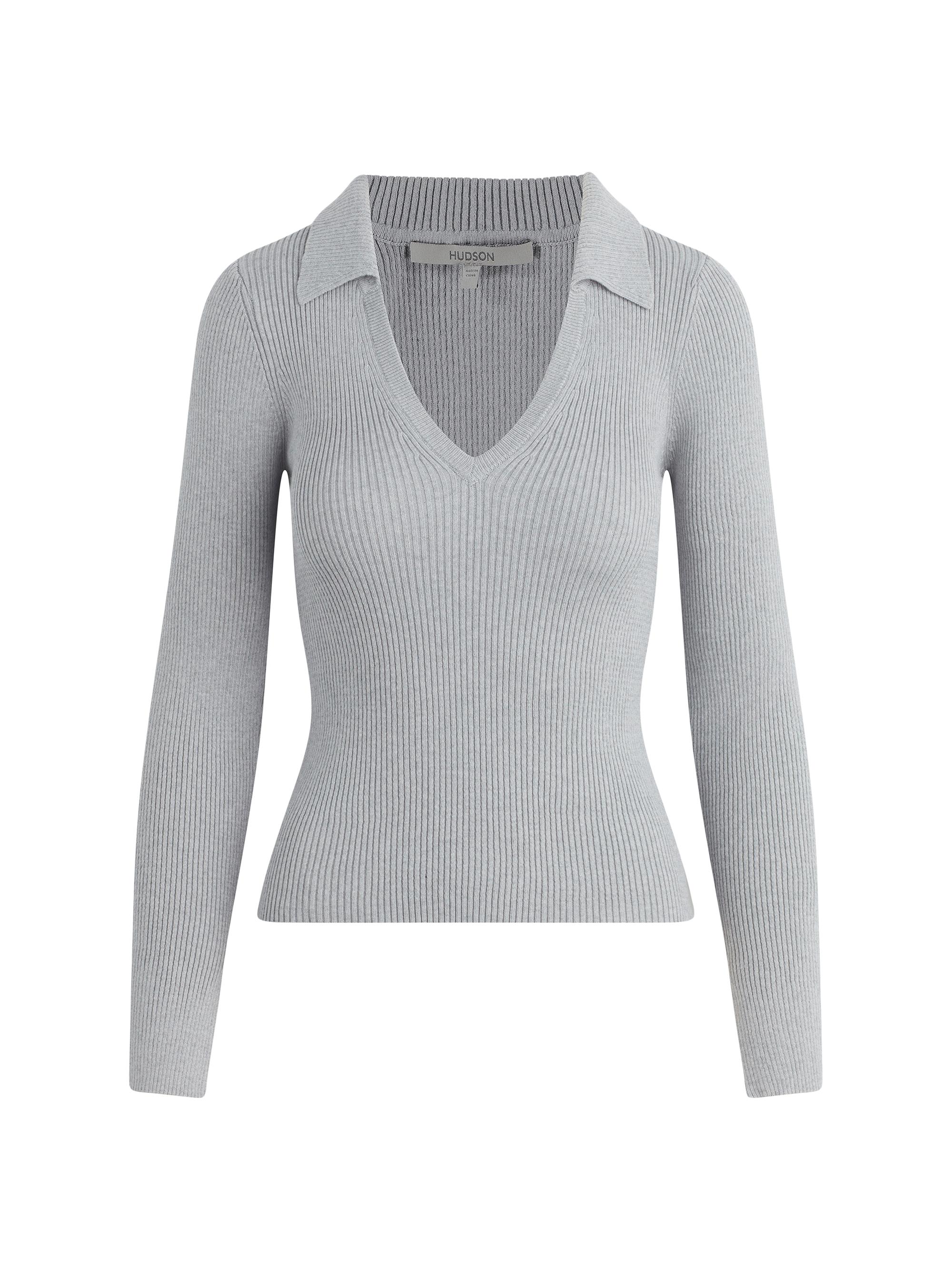 Hudson Jeans Women's Organic Cotton-Blend Ribbed V-Neck Sweater - Foxy Silver