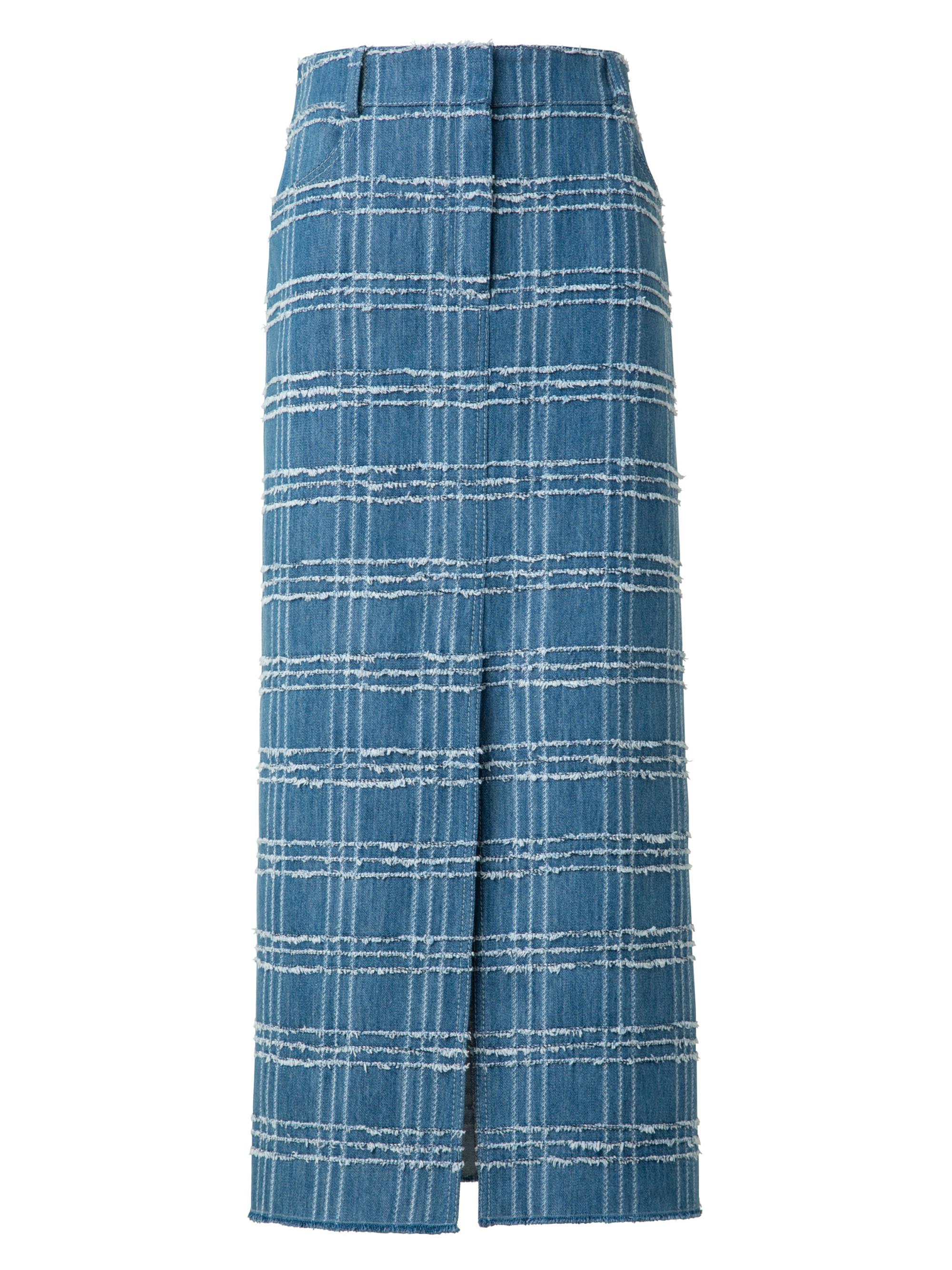 Akris punto Women's Fringed Check Denim Midi-Skirt - Medium Blue Denim