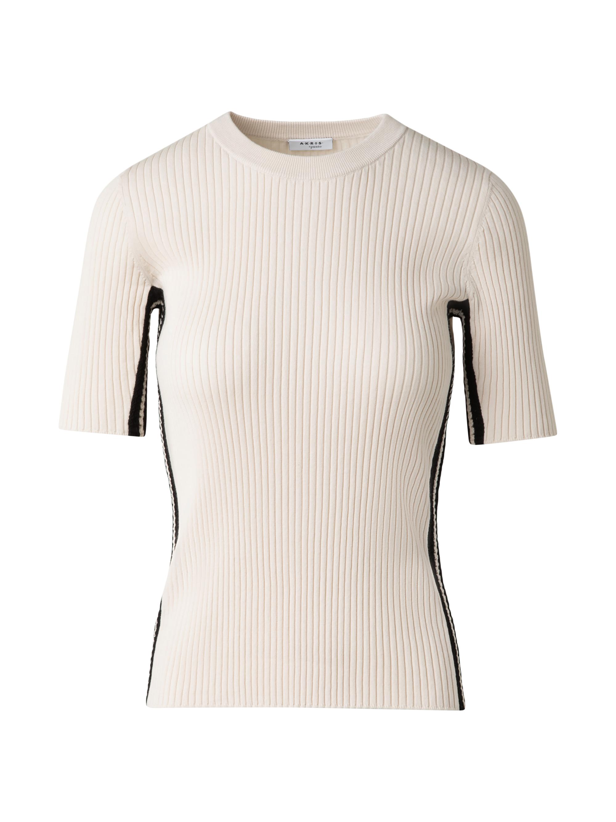 Akris punto Women's Fitted Cotton Rib-Knit Short-Sleeve Sweater - Cashew Black