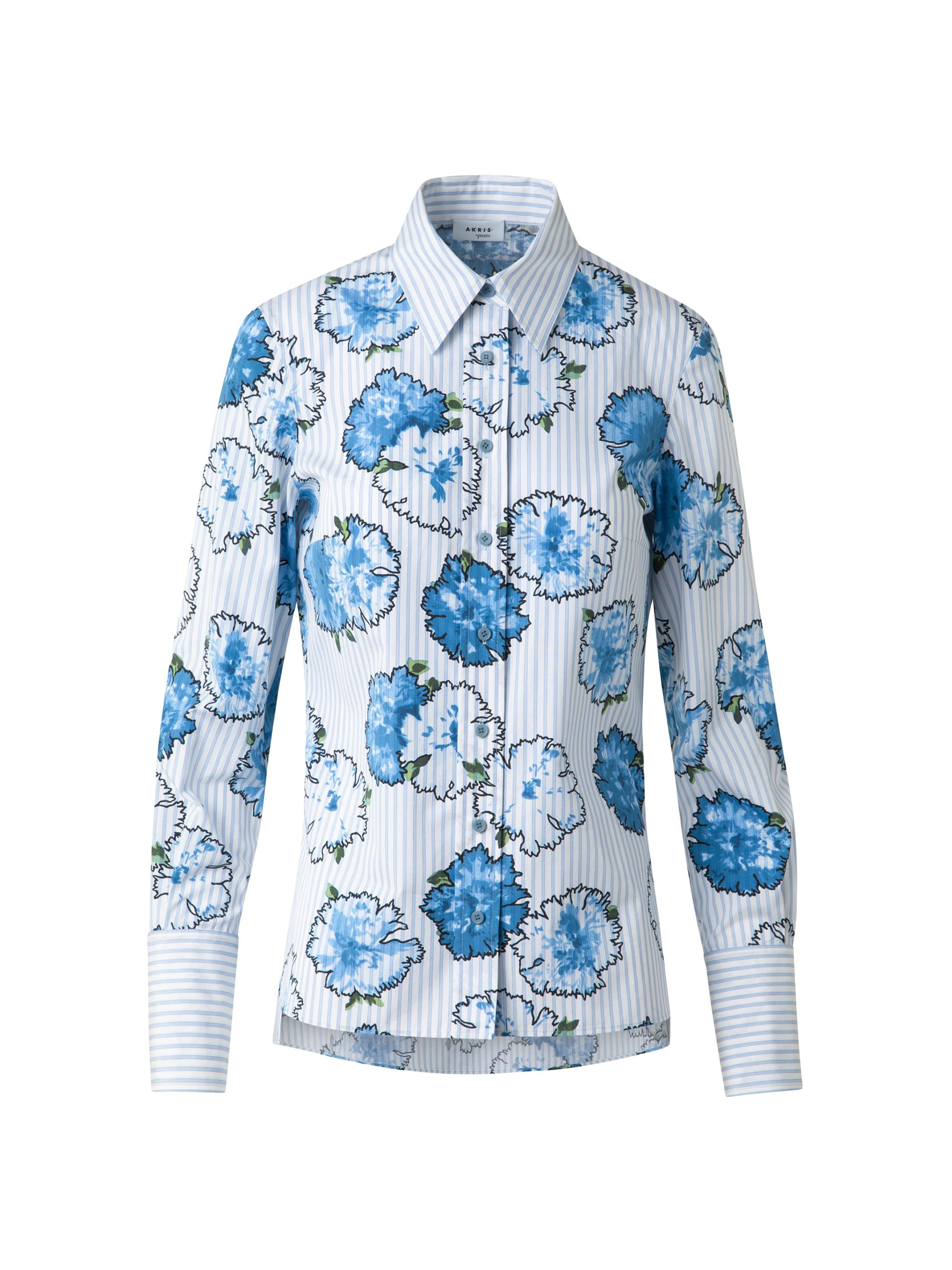 Akris punto Women's Striped Carnation Print Long-Sleeve Blouse - Medium Blue Multi