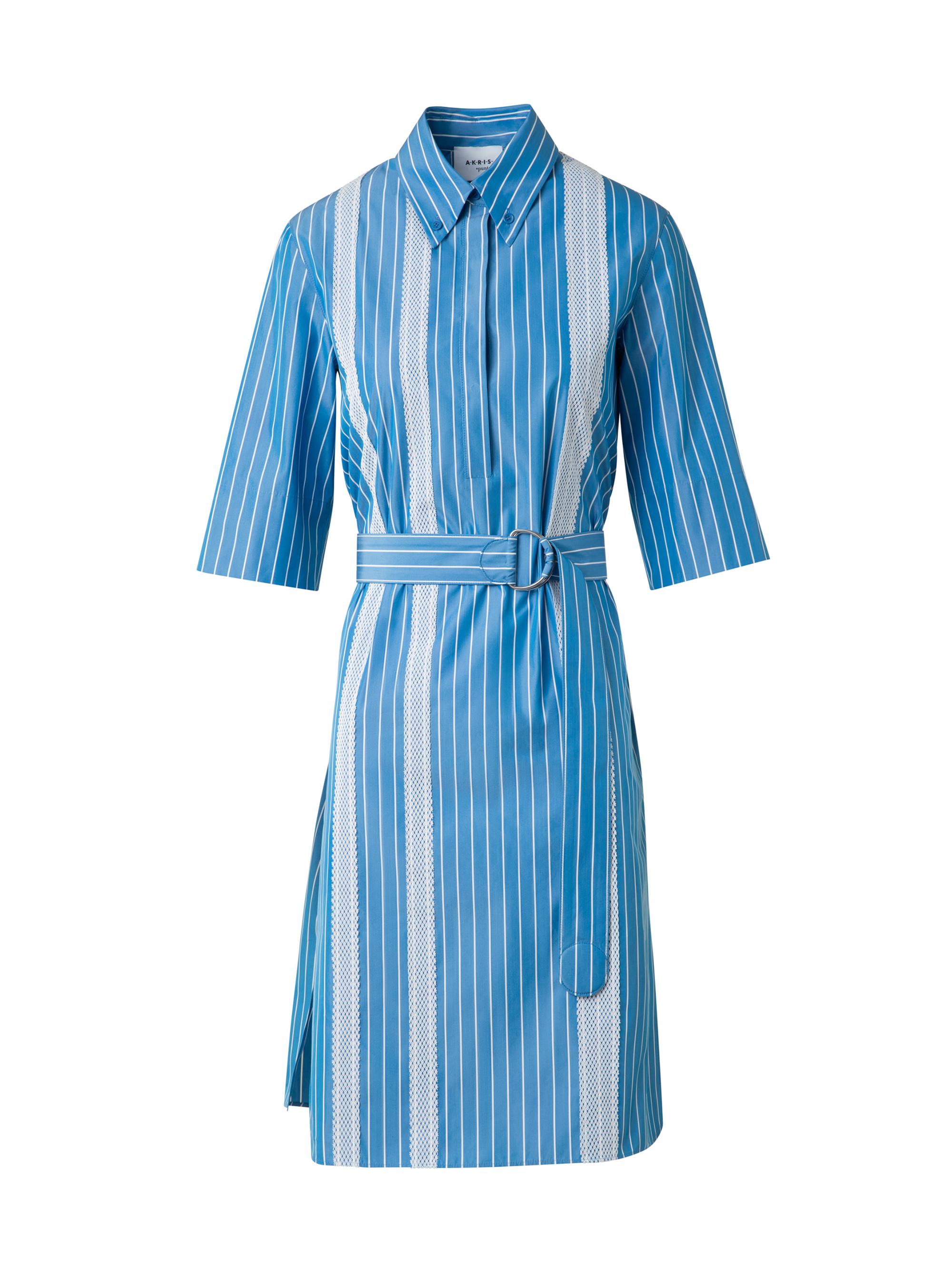 Akris punto Women's Striped Cotton Poplin Belted Shirtdress - Medium Blue Cream