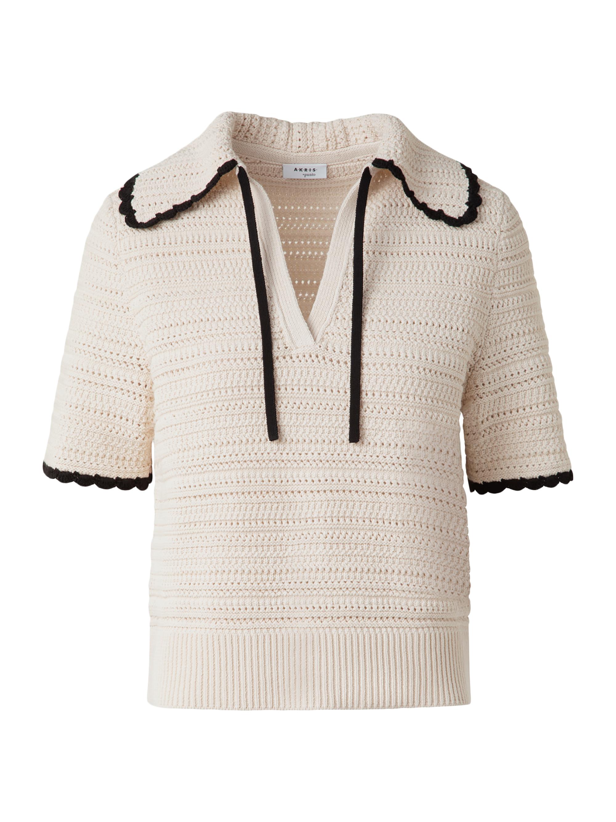 Akris punto Women's Scallop Trim Crochet-Knit Cotton Top - Cashew Black