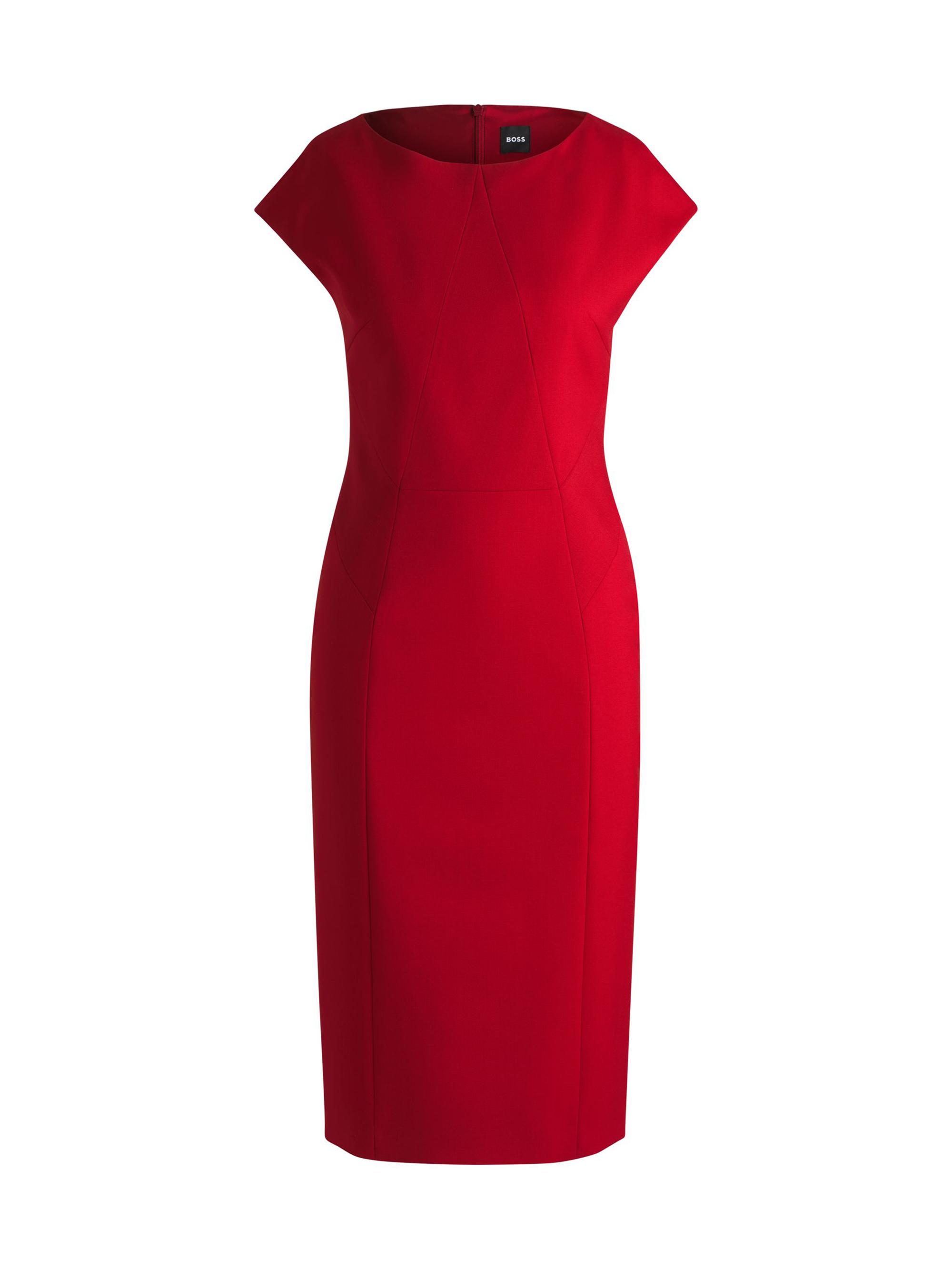 BOSS Women's Cap-Sleeve Dress in Wool Twill - Red