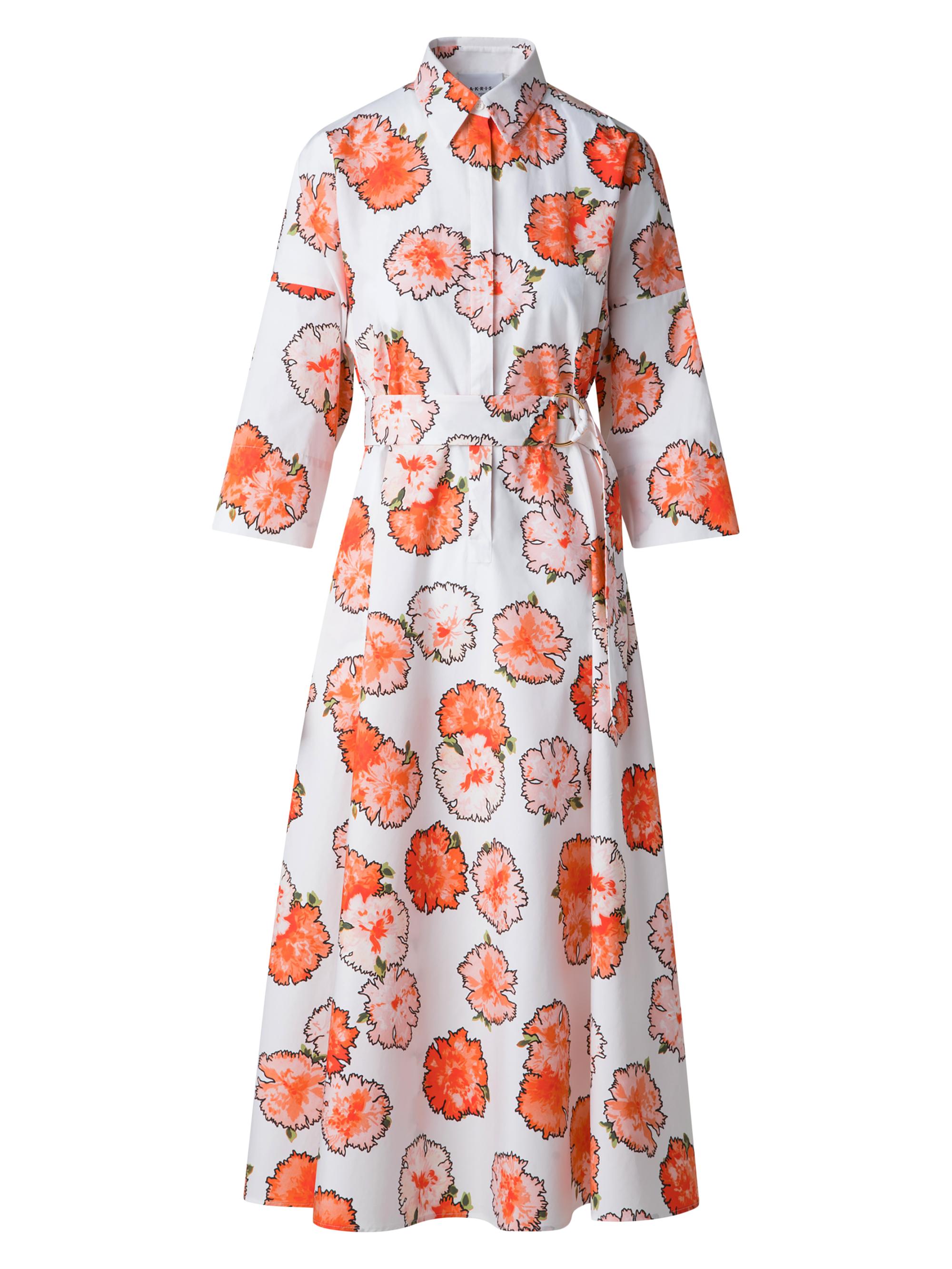 Akris punto Women's Belted Carnation Print Cotton Poplin Shirtdress - Orange Multi