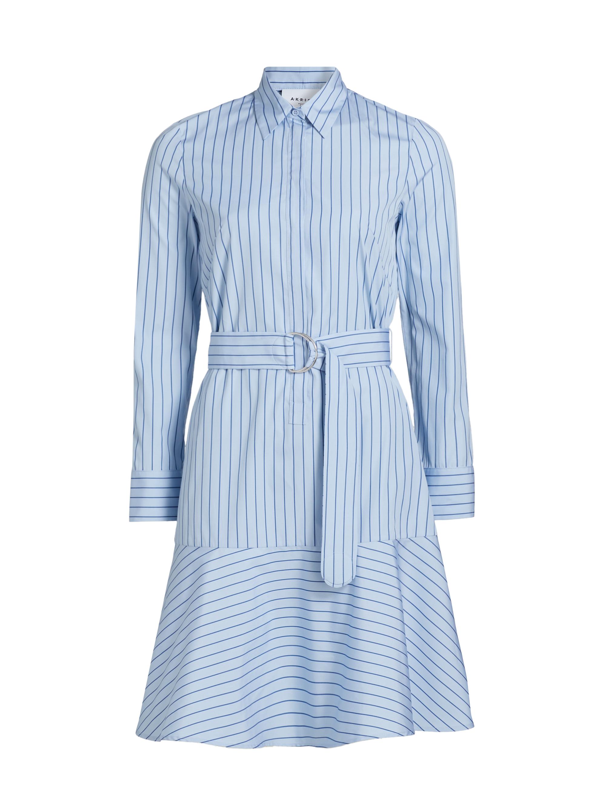 Akris punto Women's Belted Striped Shirtdress - Sky Medium Blue