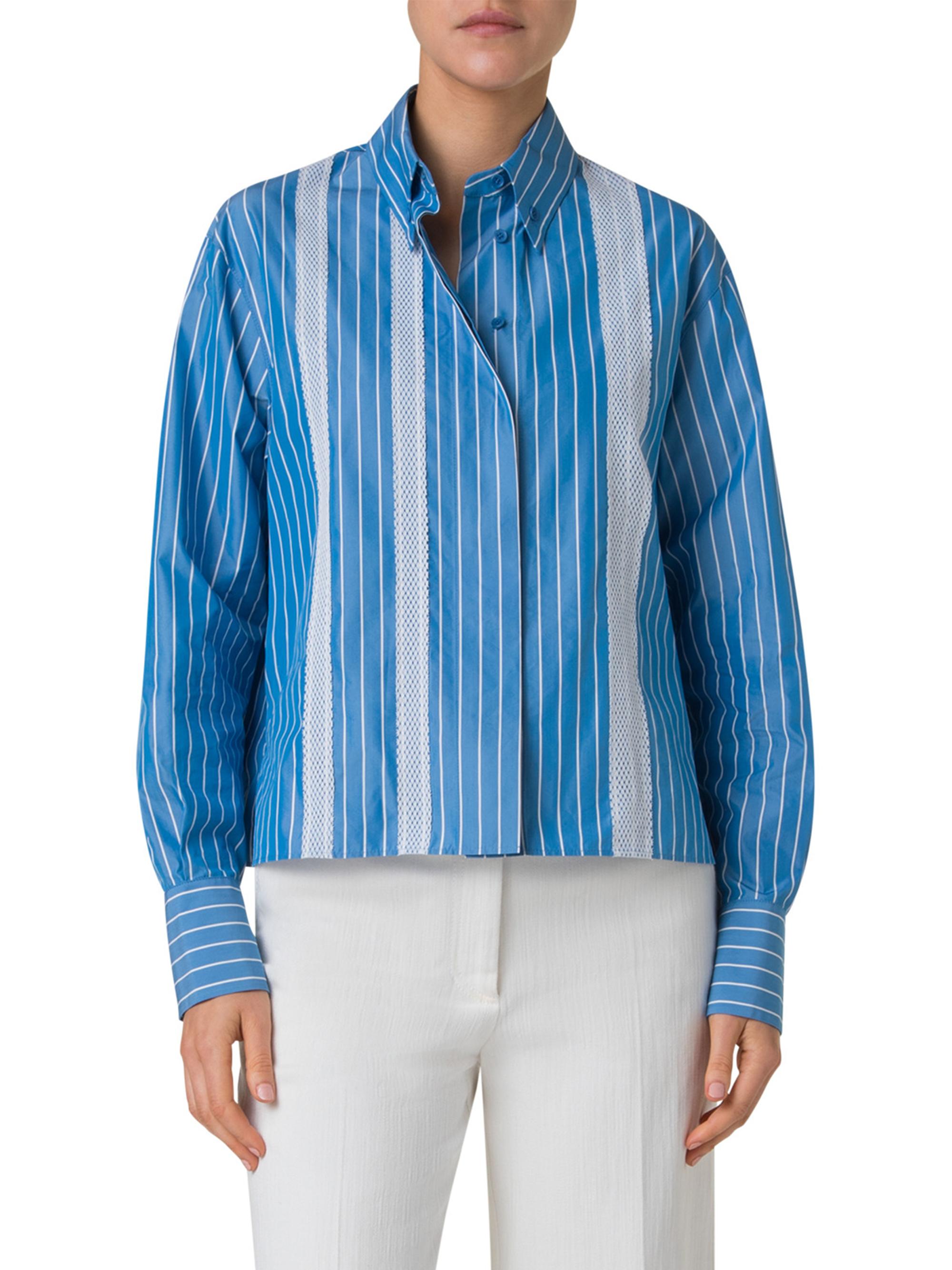 Chemise En Soie Akris à Rayures Beige Rose – Modèle Boutonné, Taille 8, Jamais Portée