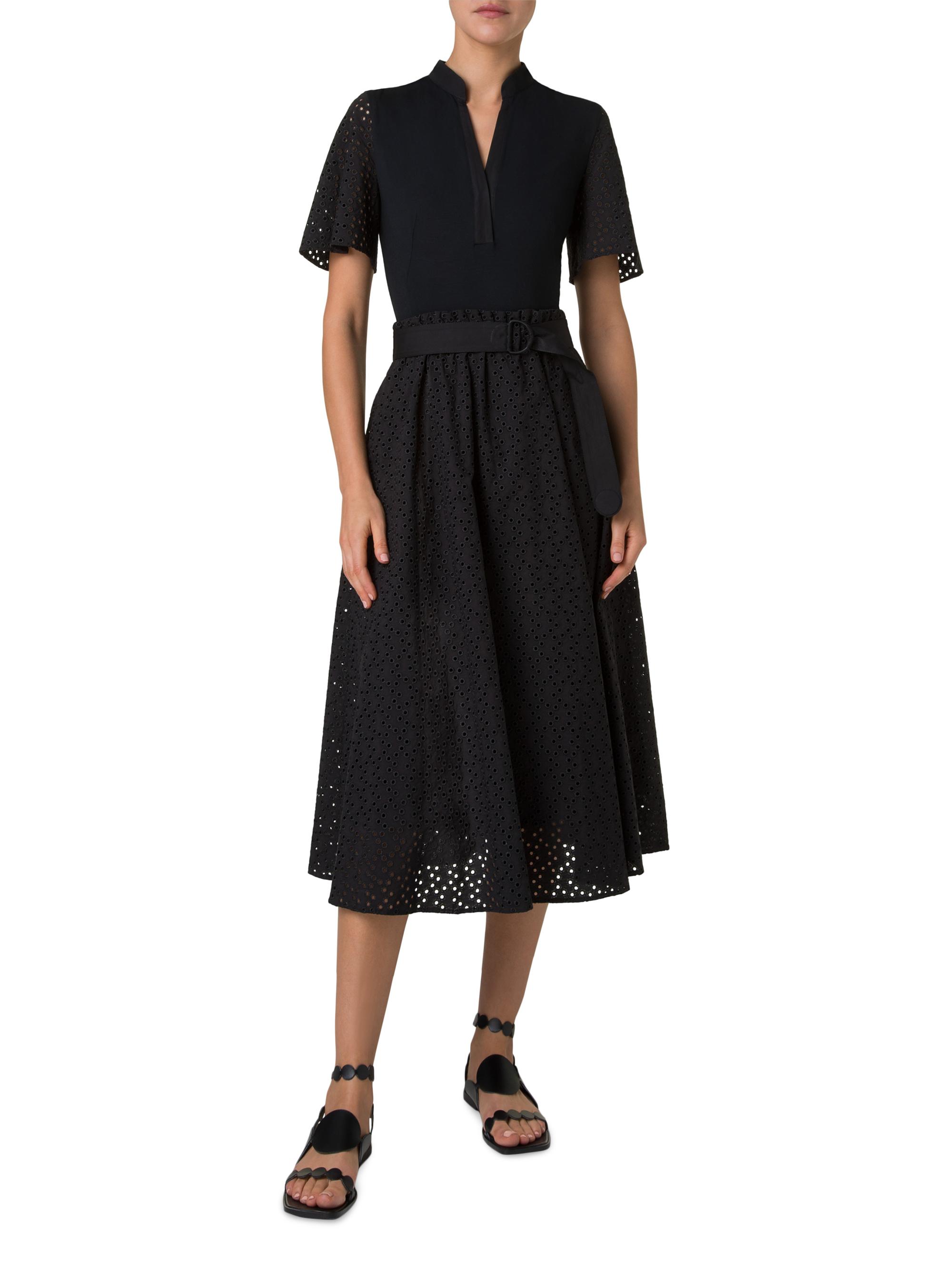 Akris punto Belted Mixed-Media A-Line Dress | Saks Fifth Avenue