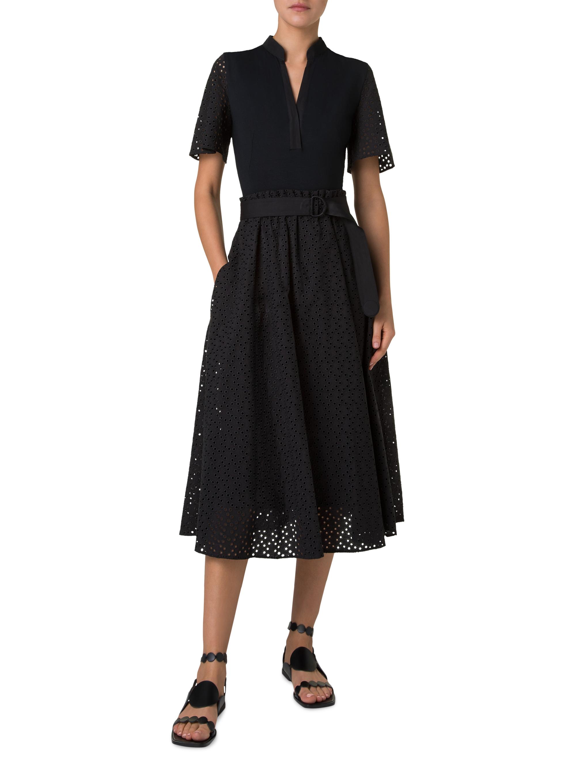 美品❗️Wear Moi AEGLOS ブラック L Akris punto Belted Mixed-Media A-Line Dress | Saks Fifth Avenue