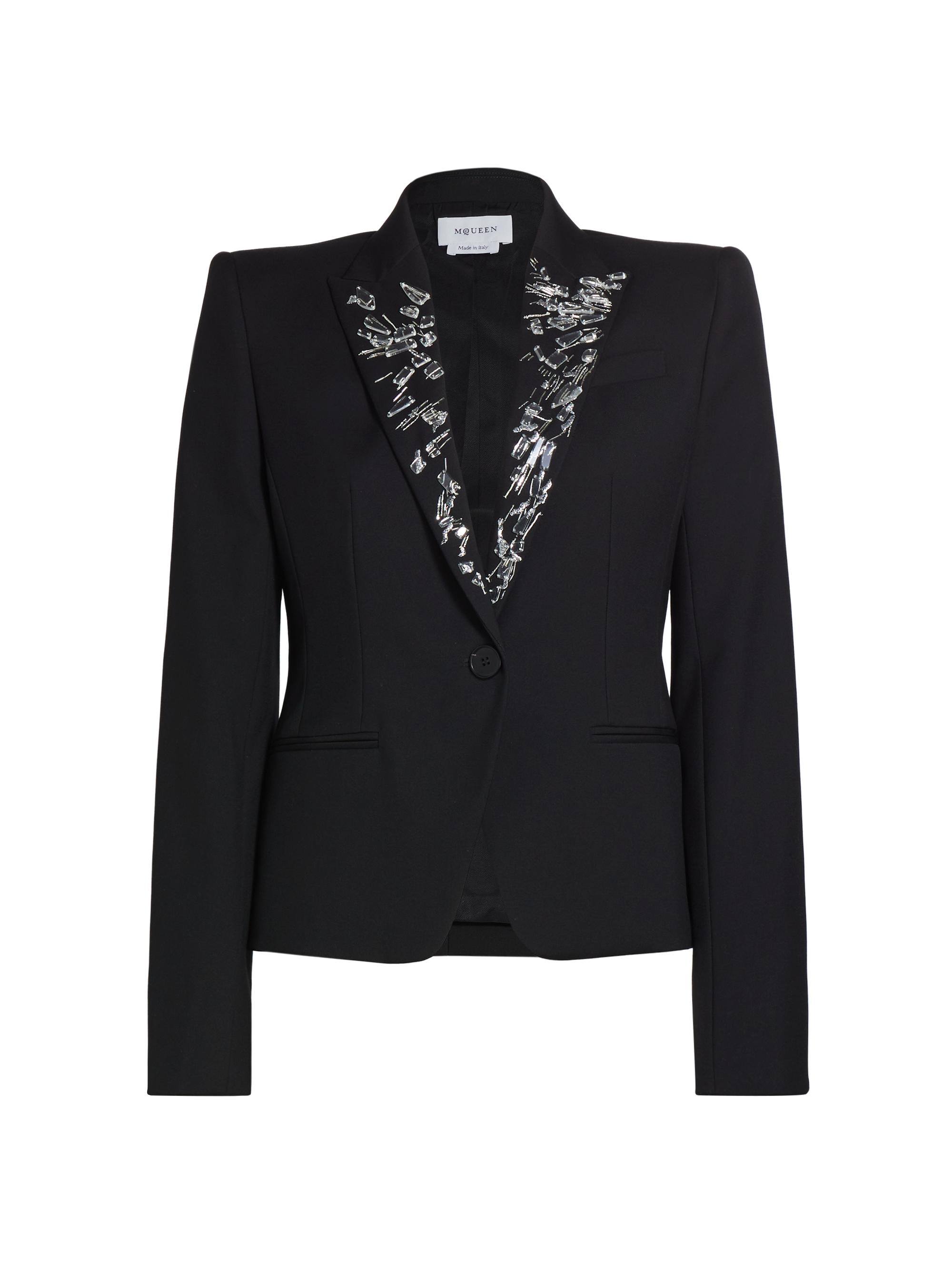 McQueen Women's Embroided Lapel Jacket - Black
