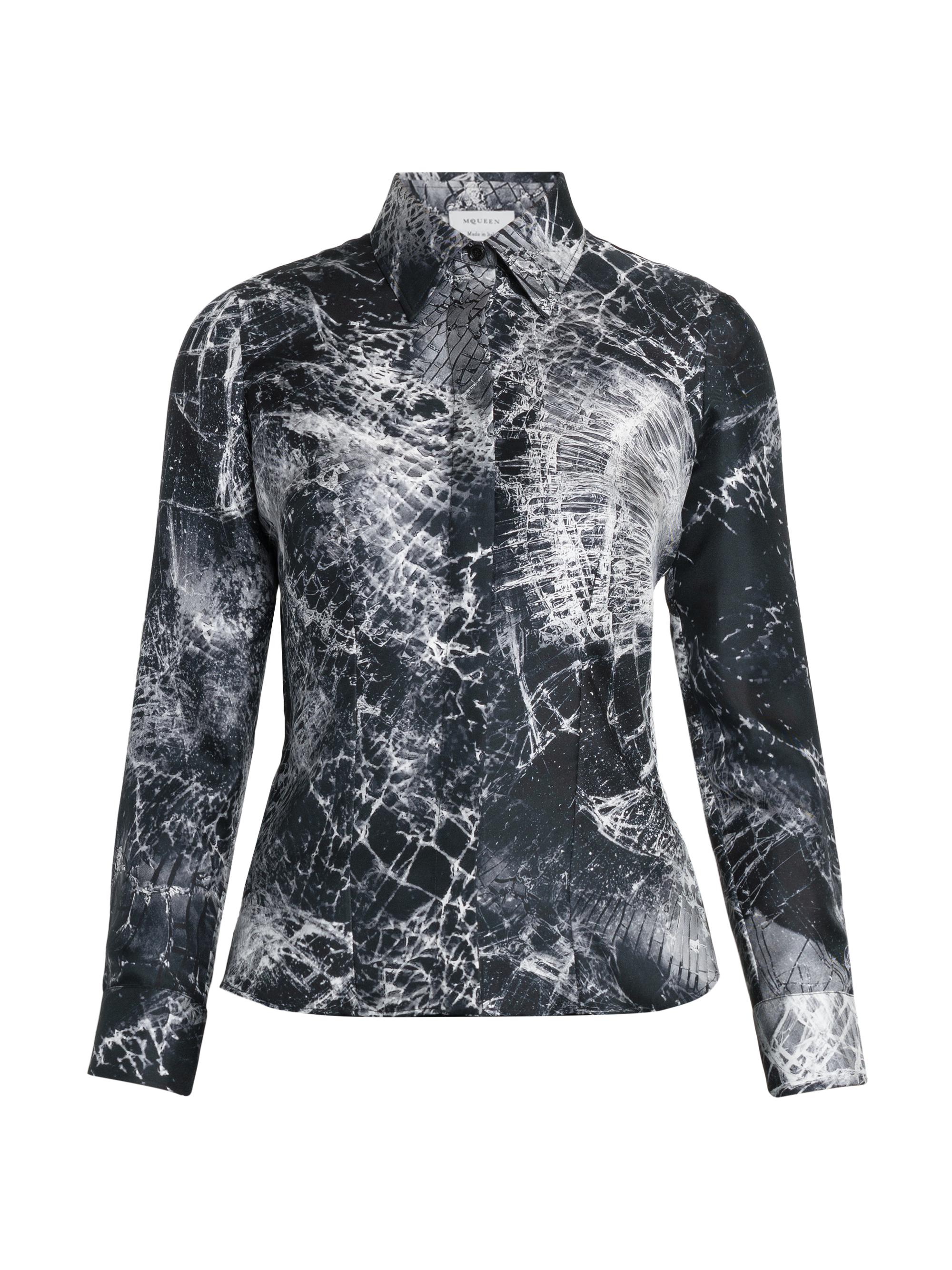 McQueen Women's Smashed Screen Silk Shirt - Black