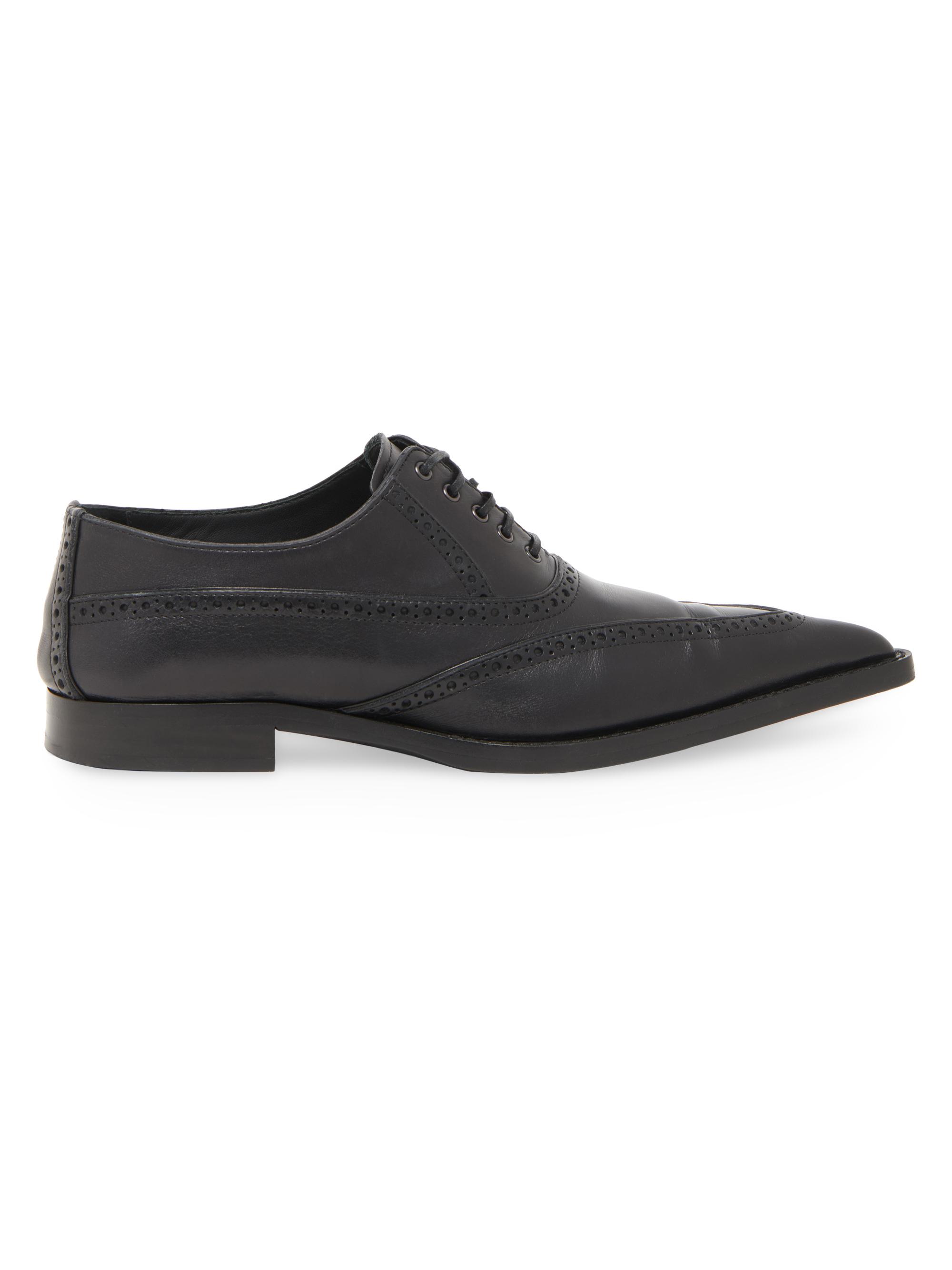 McQueen Men's Birdee Brogue Point Toe Leather Dress Shoes - Black