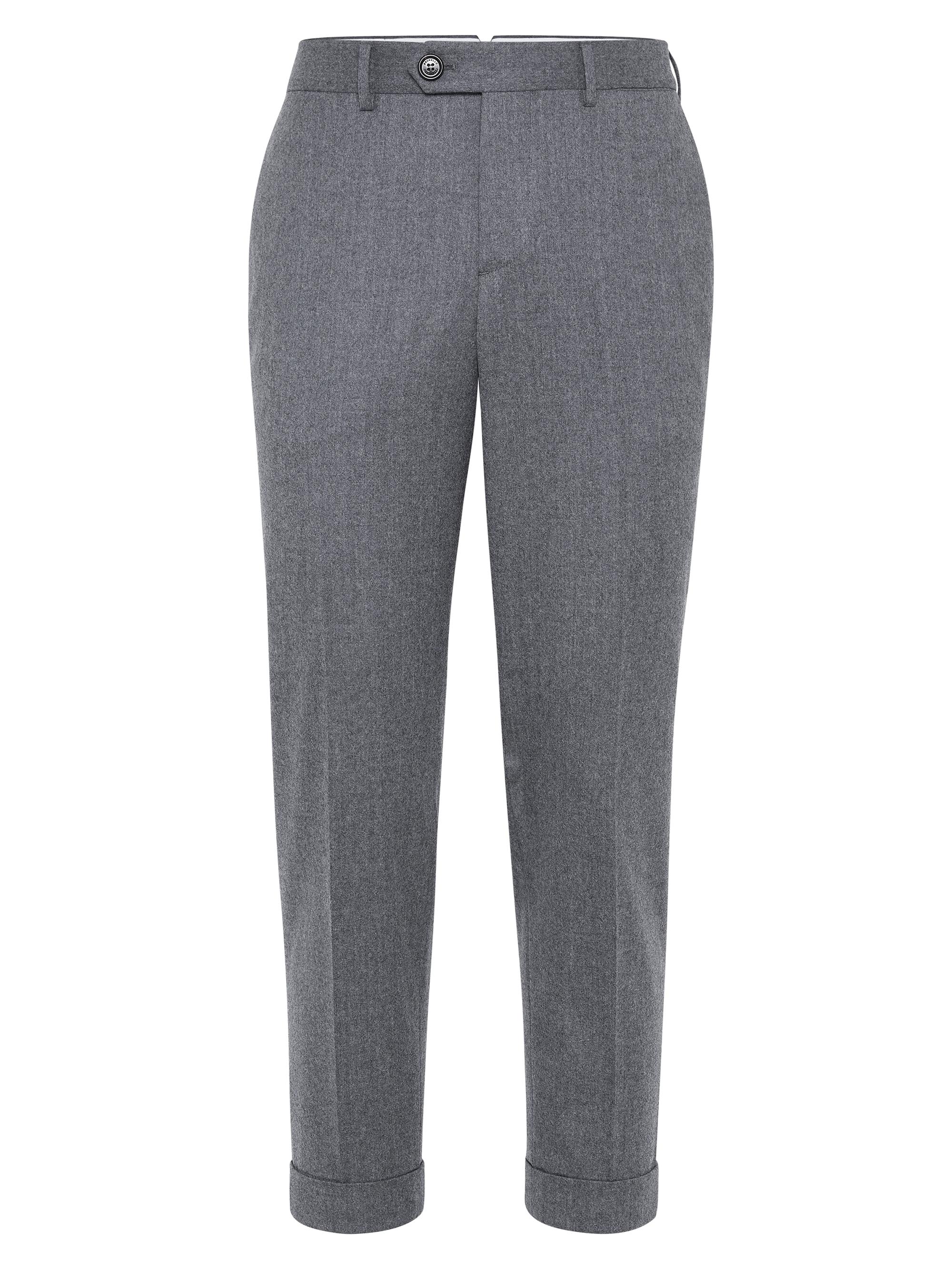Brunello Cucinelli Men's Virgin Wool Flannel Italian Fit Trousers - Medium Grey