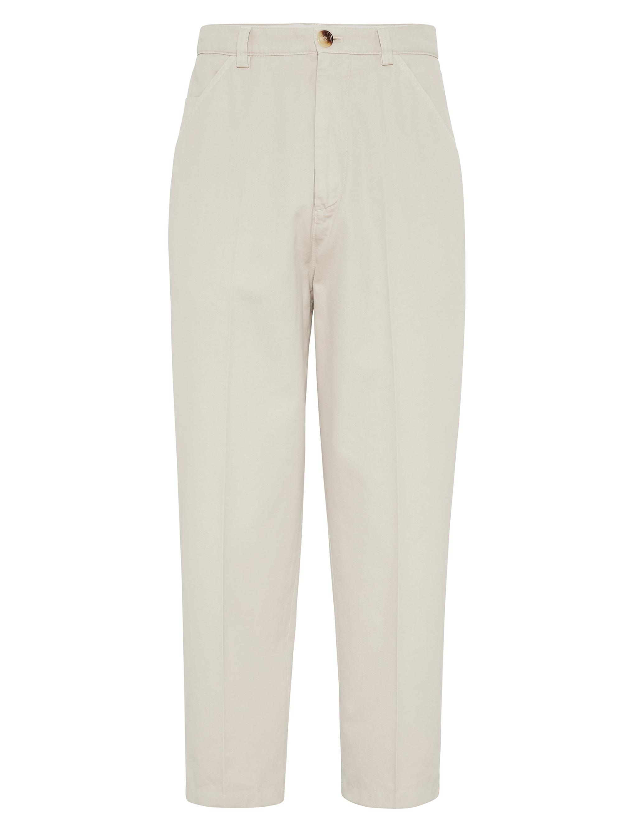 Brunello Cucinelli Men's Garment Dyed Leisure Fit Trousers in Twisted Cotton Gabardine - Beige