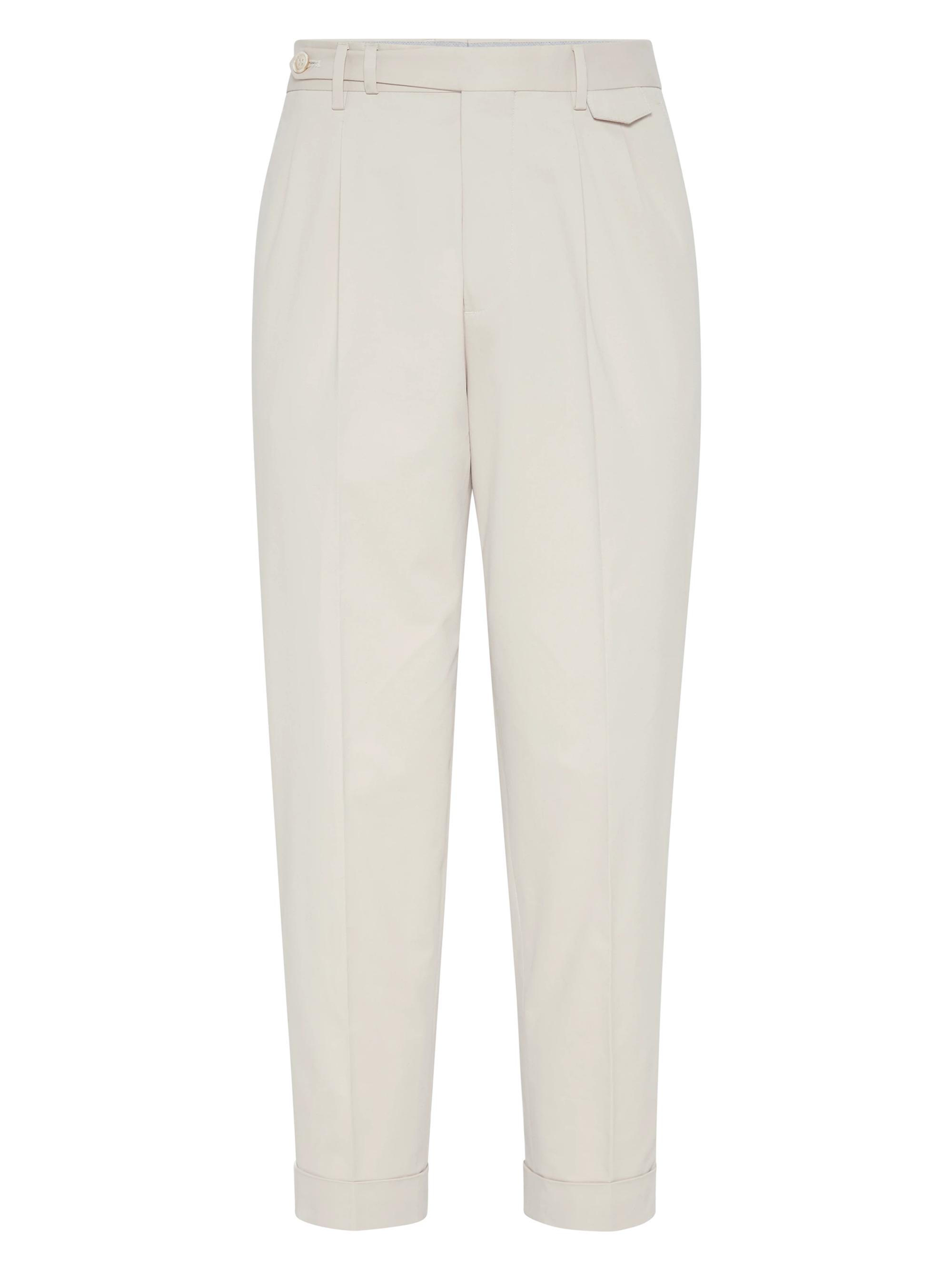 Brunello Cucinelli Men's Gabardine Leisure Fit Trousers with Double Pleats - Beige