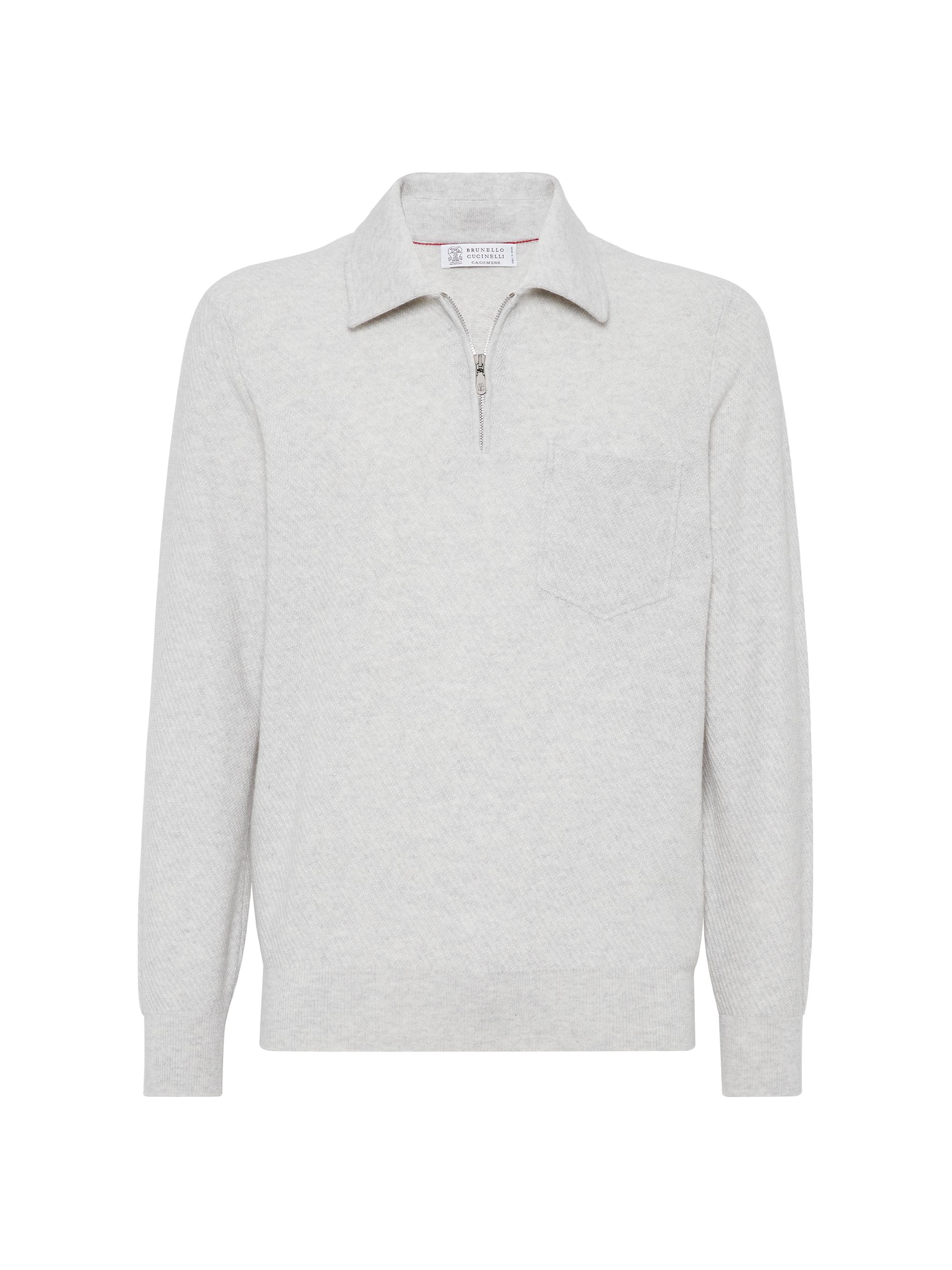 Brunello Cucinelli Men's Cashmere Diagonal Rib Sweater with Half Zip - Fog