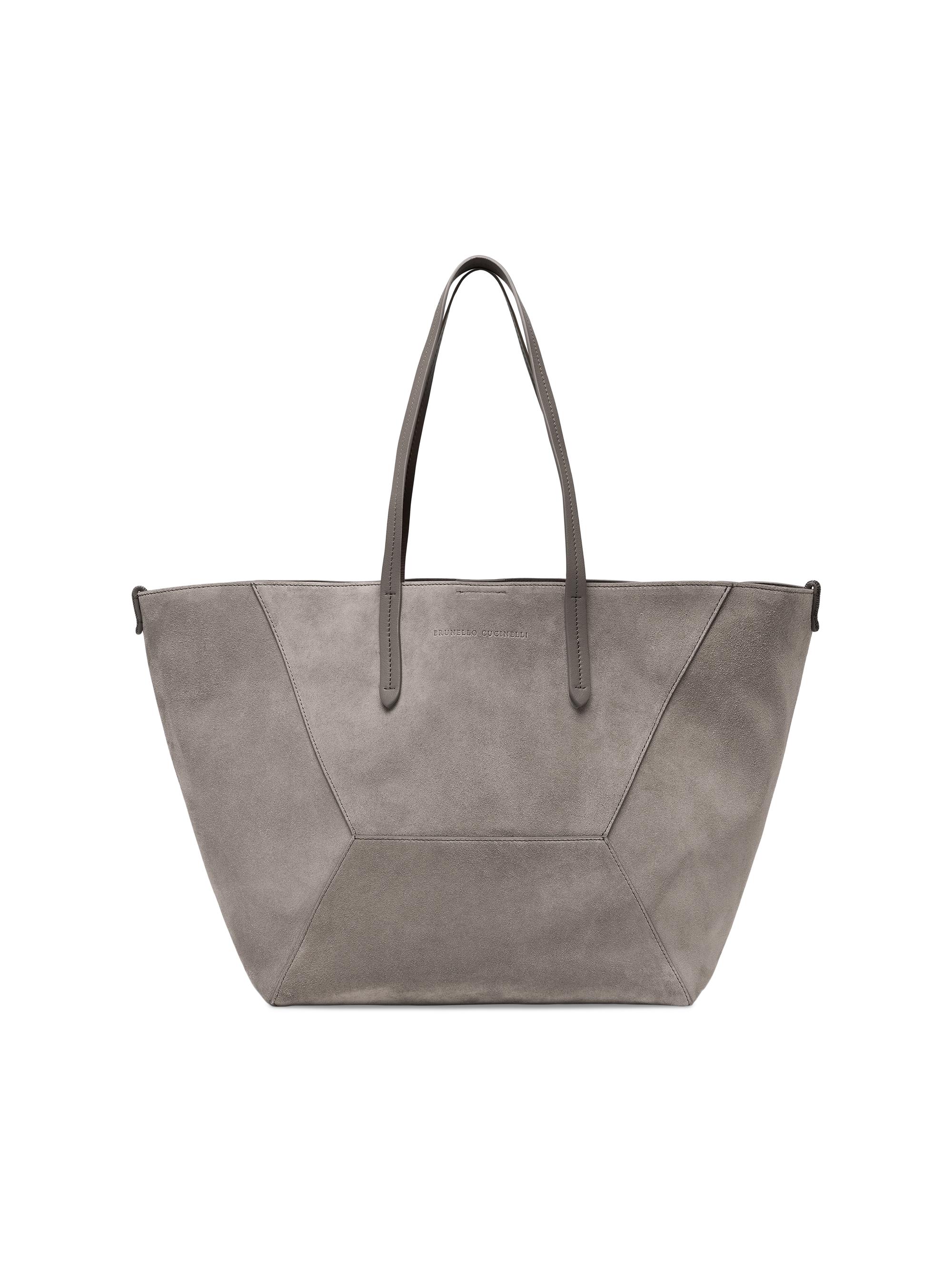 Brunello Cucinelli Women's Suede Shopper Bag with Monili - Light Grey