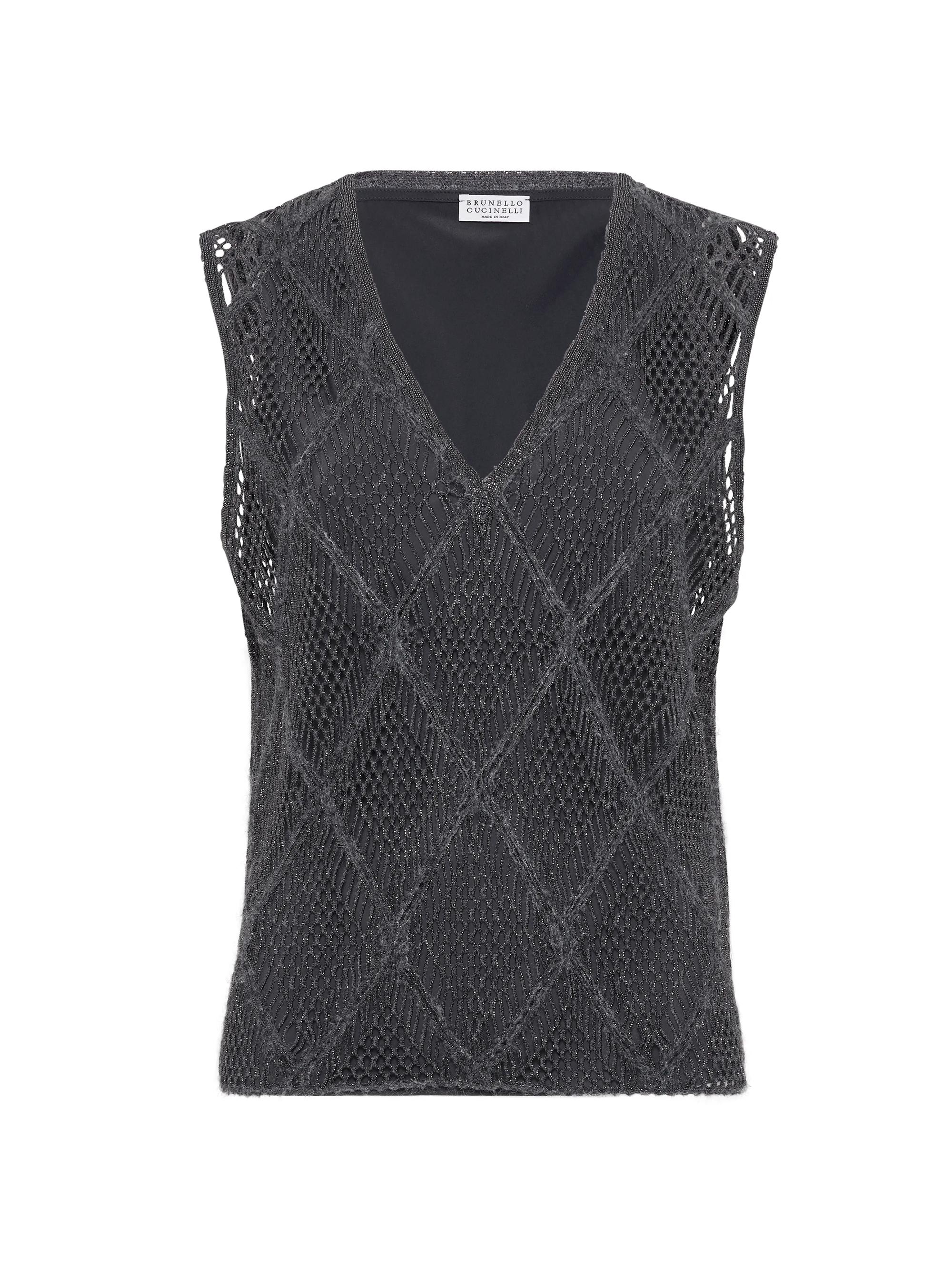 Brunello Cucinelli Women's Precious Argyle Embroidery T-Shirt - Lead