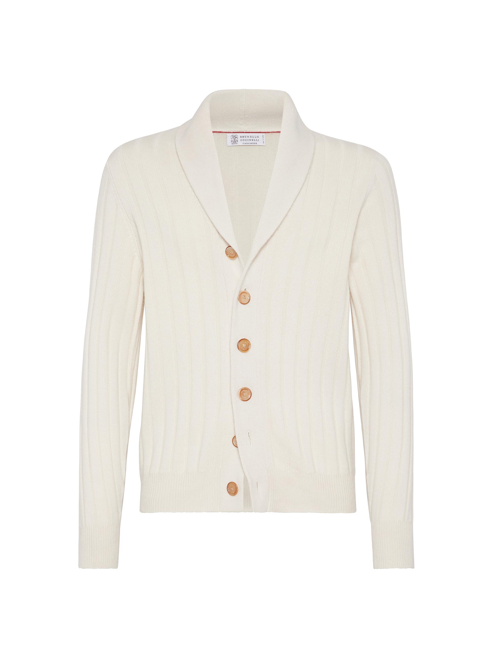 Brunello Cucinelli Men's Cashmere Flat Rib Cardigan - Beige