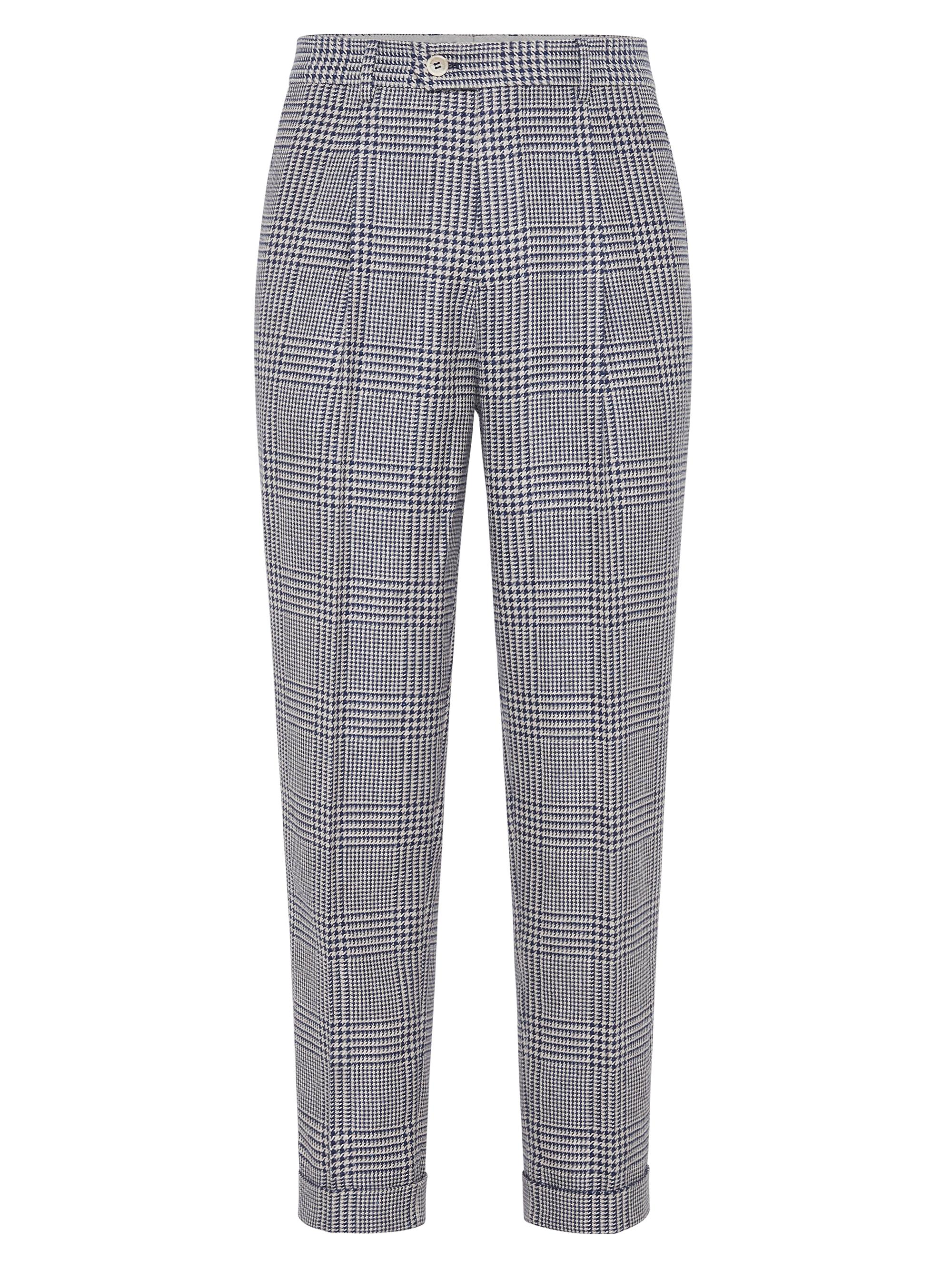 Brunello Cucinelli Men's Prince of Wales Leisure Fit Trousers with Pleats - Blue White