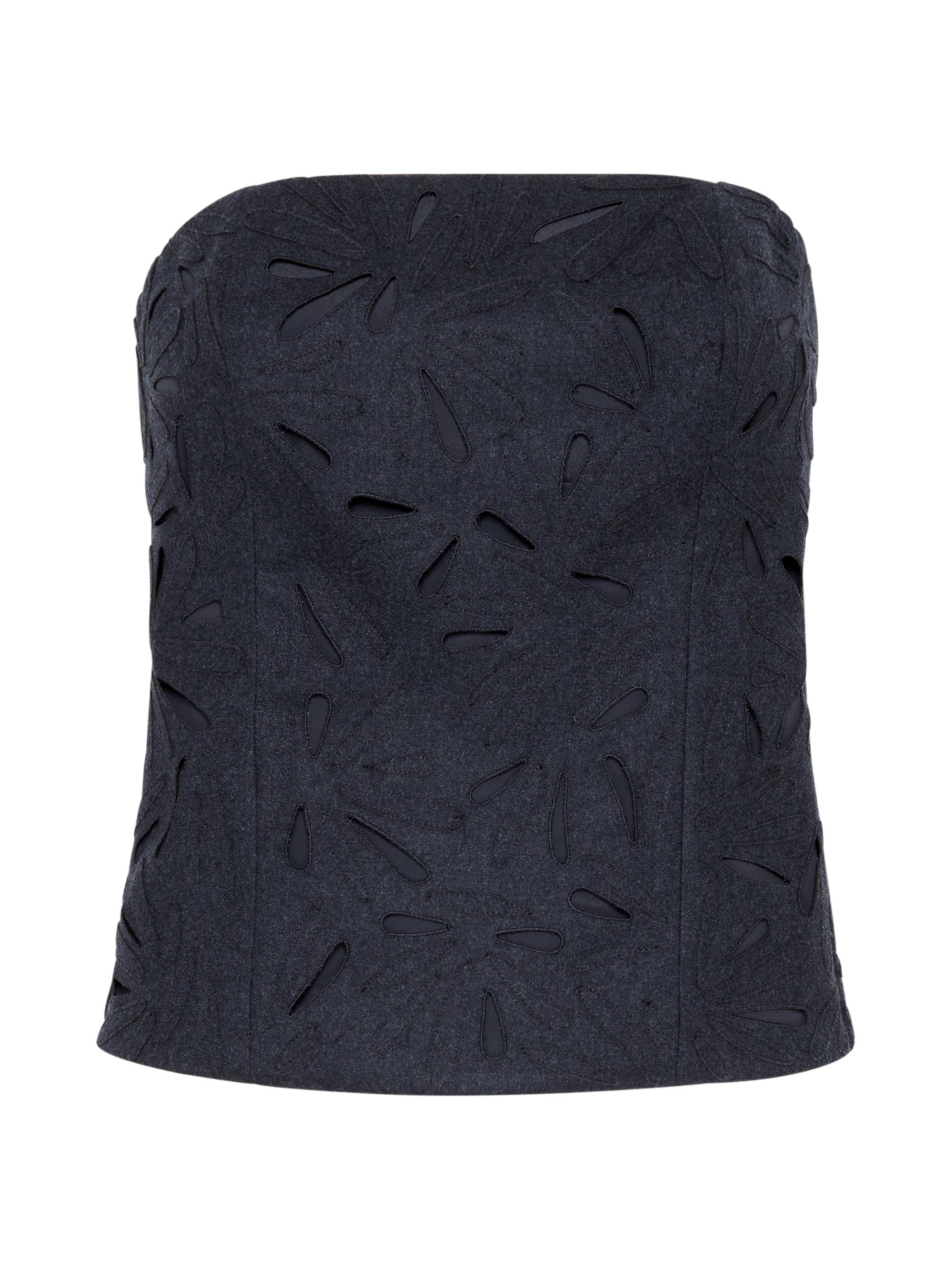 Brunello Cucinelli Women's Techno Virgin Wool Flannel Fern Motif Top - Dark Grey