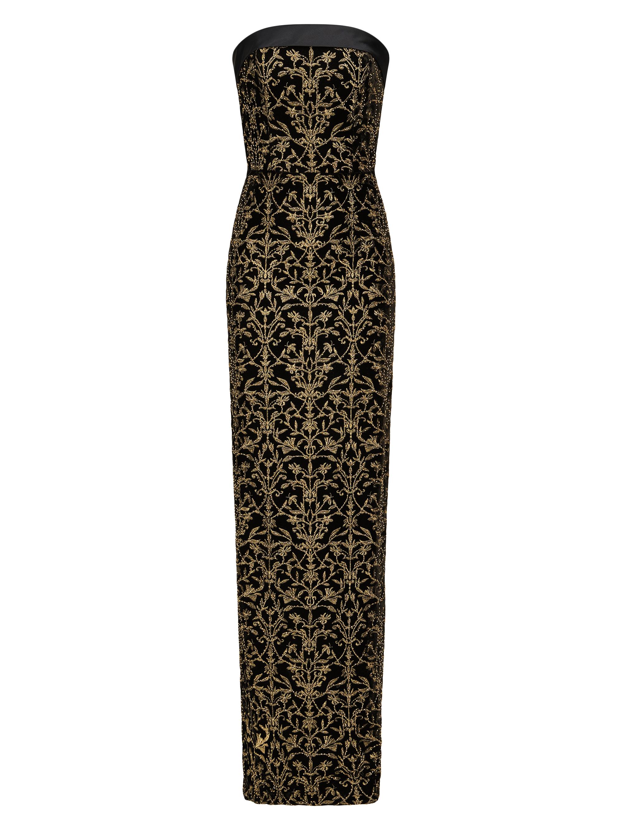 Theia Women's Winona Beaded Velvet Column Gown - Black Gold