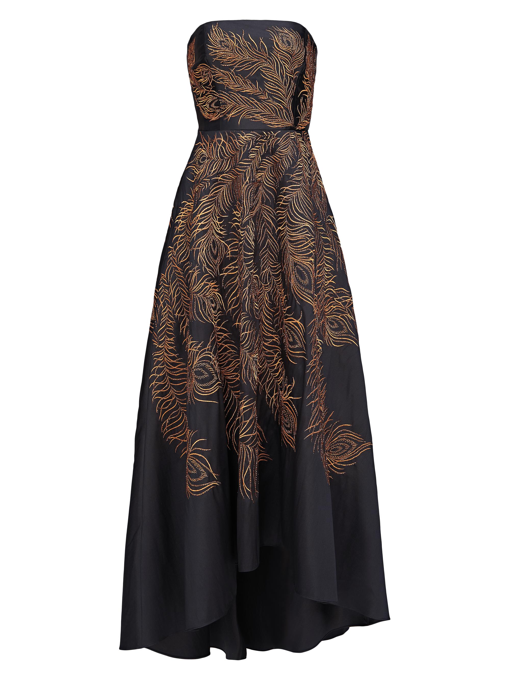 Theia Women's Erica Feather-Embroidered Strapless Gown - Black Gold