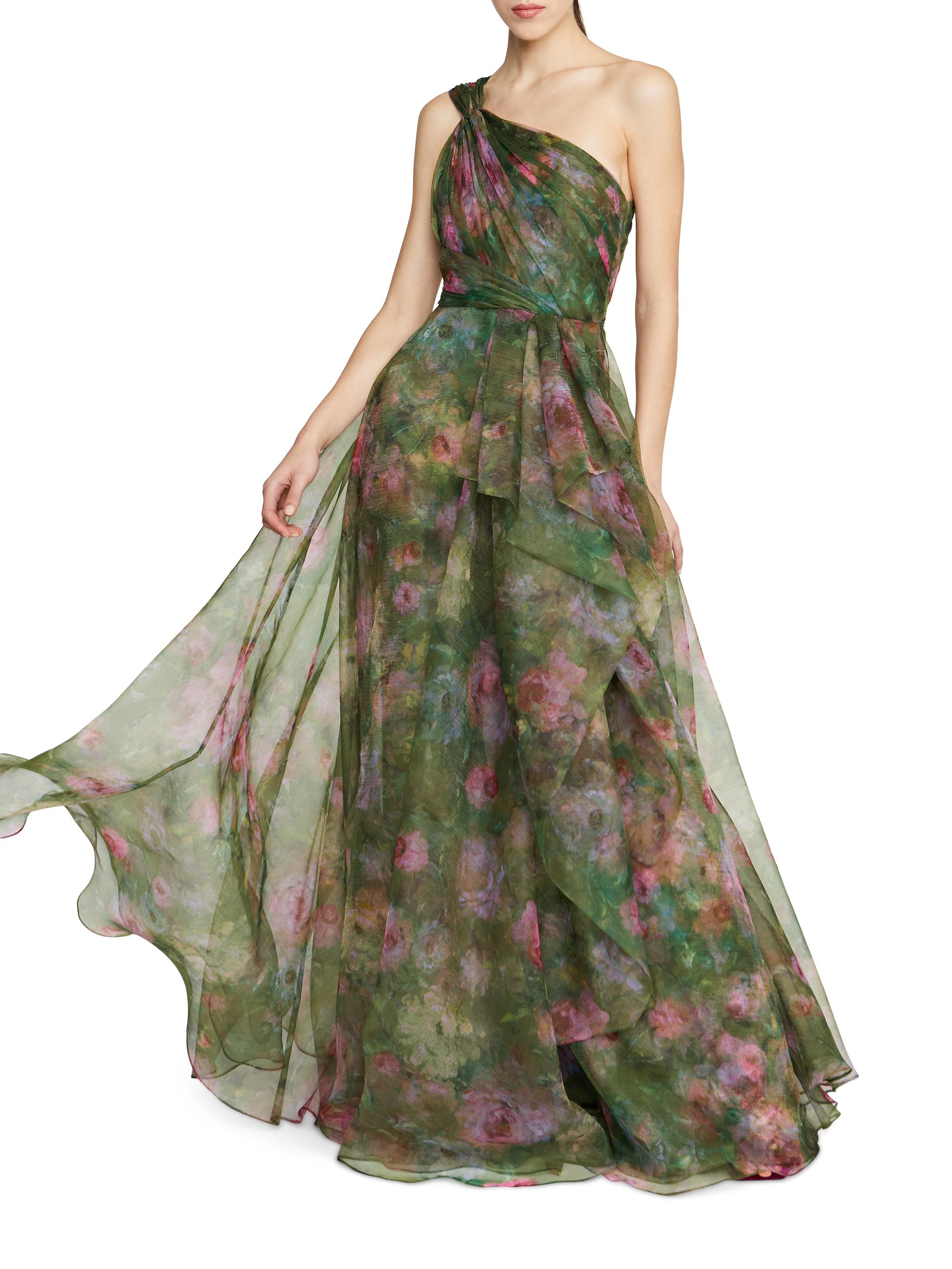 Theia Meadow Floral Organza One-Shoulder Gown | Saks Fifth Avenue